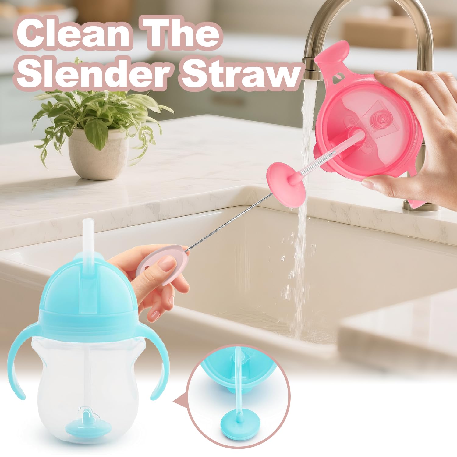 4in1 Standing Straw Cleaner Brush with Holder for Straws (4 Count)