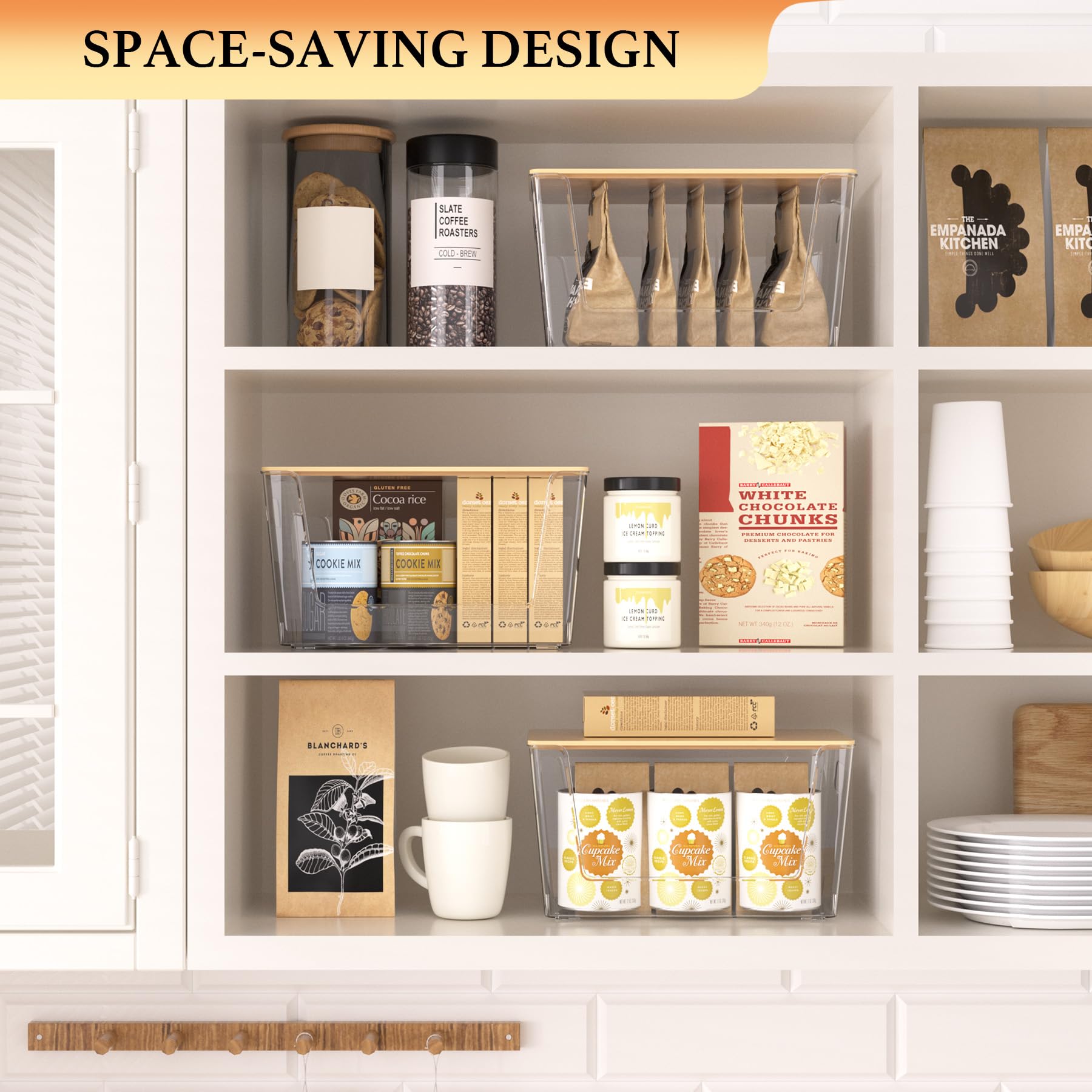 6 Pack Clear Stackable Storage Bins with Bamboo Lids (6 Count)