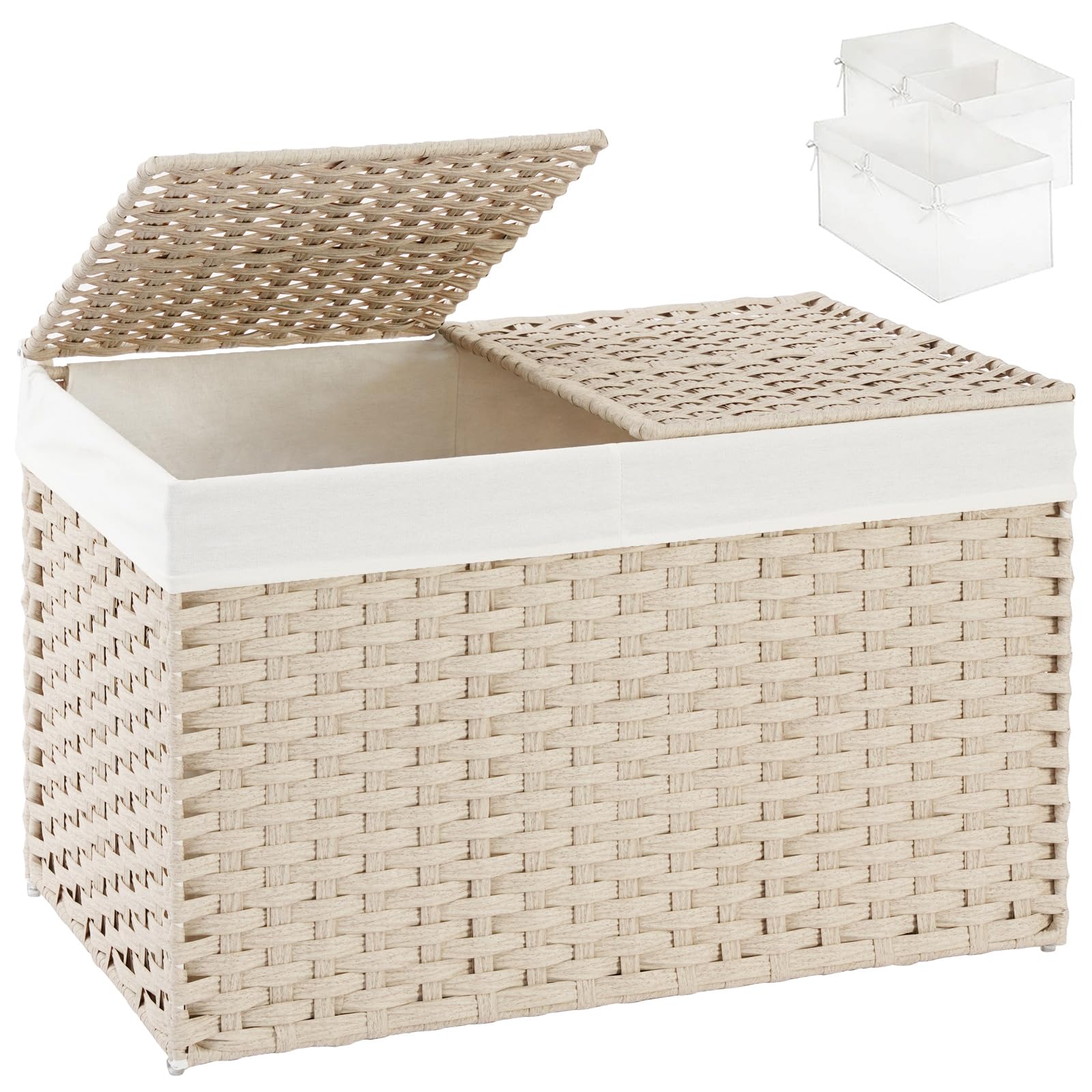 Storage Basket with Lid 160L Wicker Baskets Storage Light Khaki