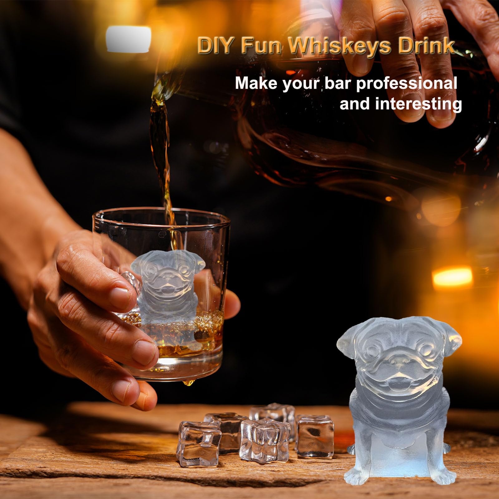 3D Pug Dog Ice Cube Silicone Molds Tray for Whiskey (2 Count)