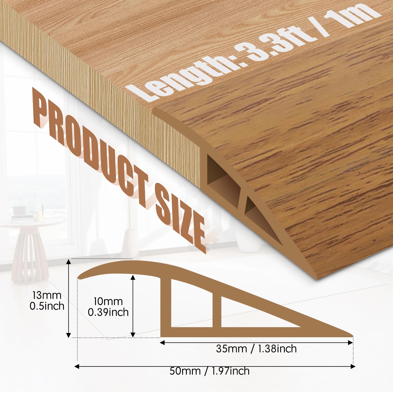 Floor Transition Strip Door Threshold 39" Floor Transition Reducer Trim on The Edges Threshold Strip Self Adhesive Suitable for Doorways