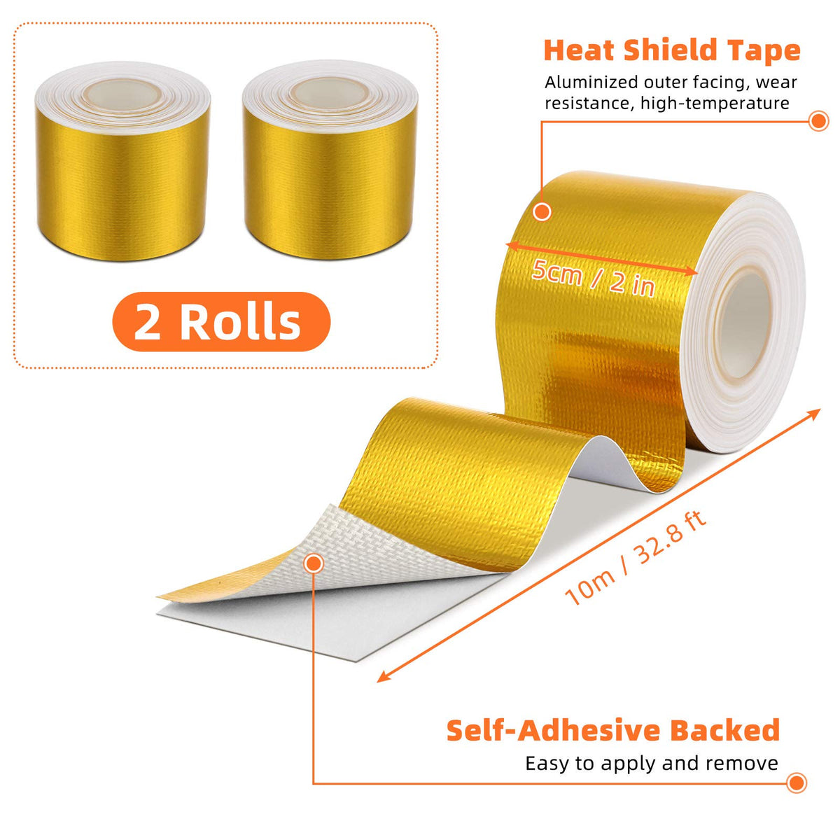2 Rolls Aluminum Foil Tape Heat Shield Tape Barrier Adhesive Reflective Fiberglass Thermal Insulation Reflective Material High Temp Protection (65.6 Foot)