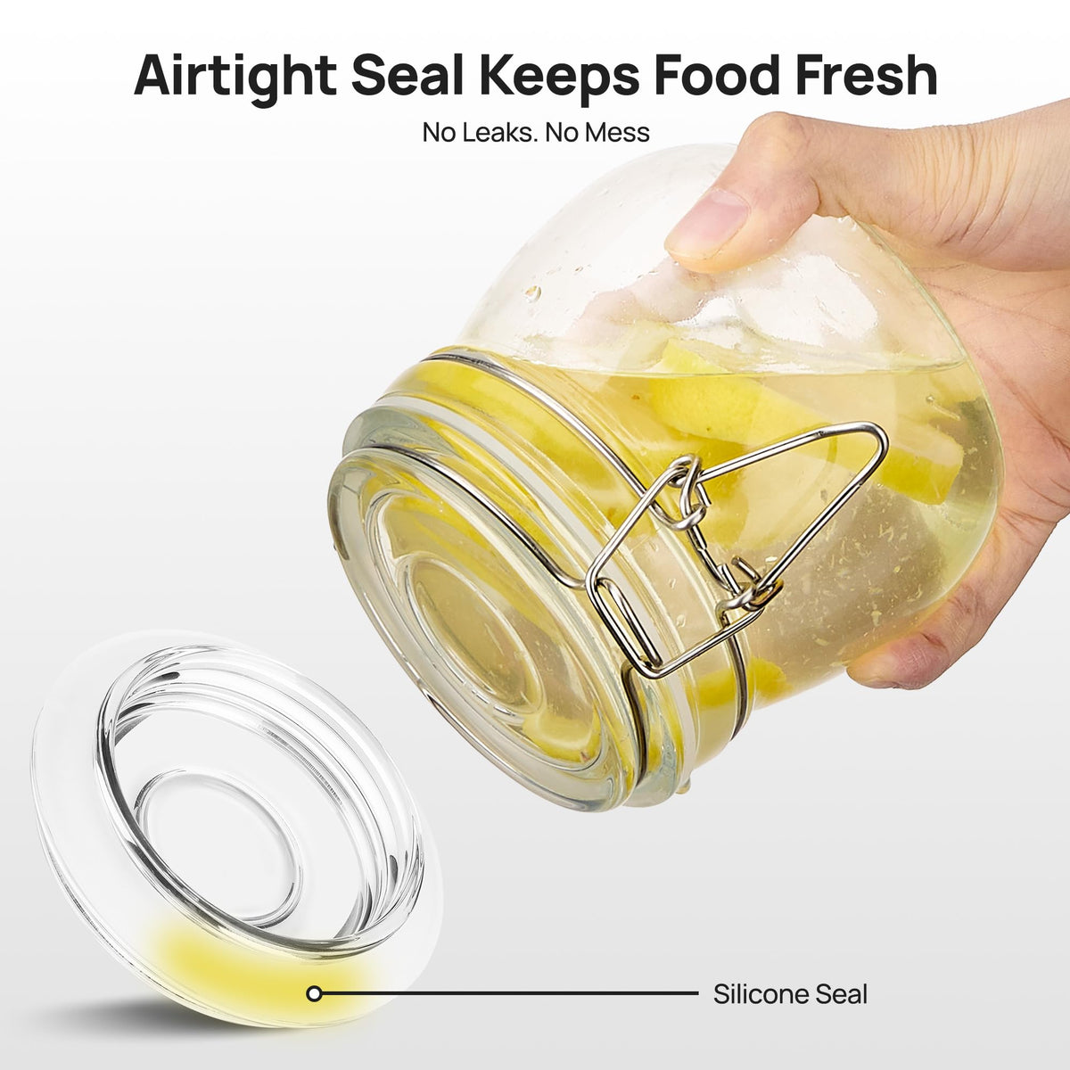 16oz Glass Food Storage Jars with Airtight Clamp Lids (3 Count)