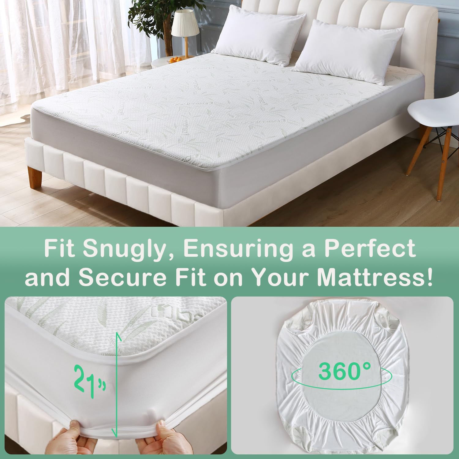 King Mattress Protector Waterproof Mattress Pad Washable Bamboo Rayon Mattress Cover Breathable Noiseless Bed Protector 5"