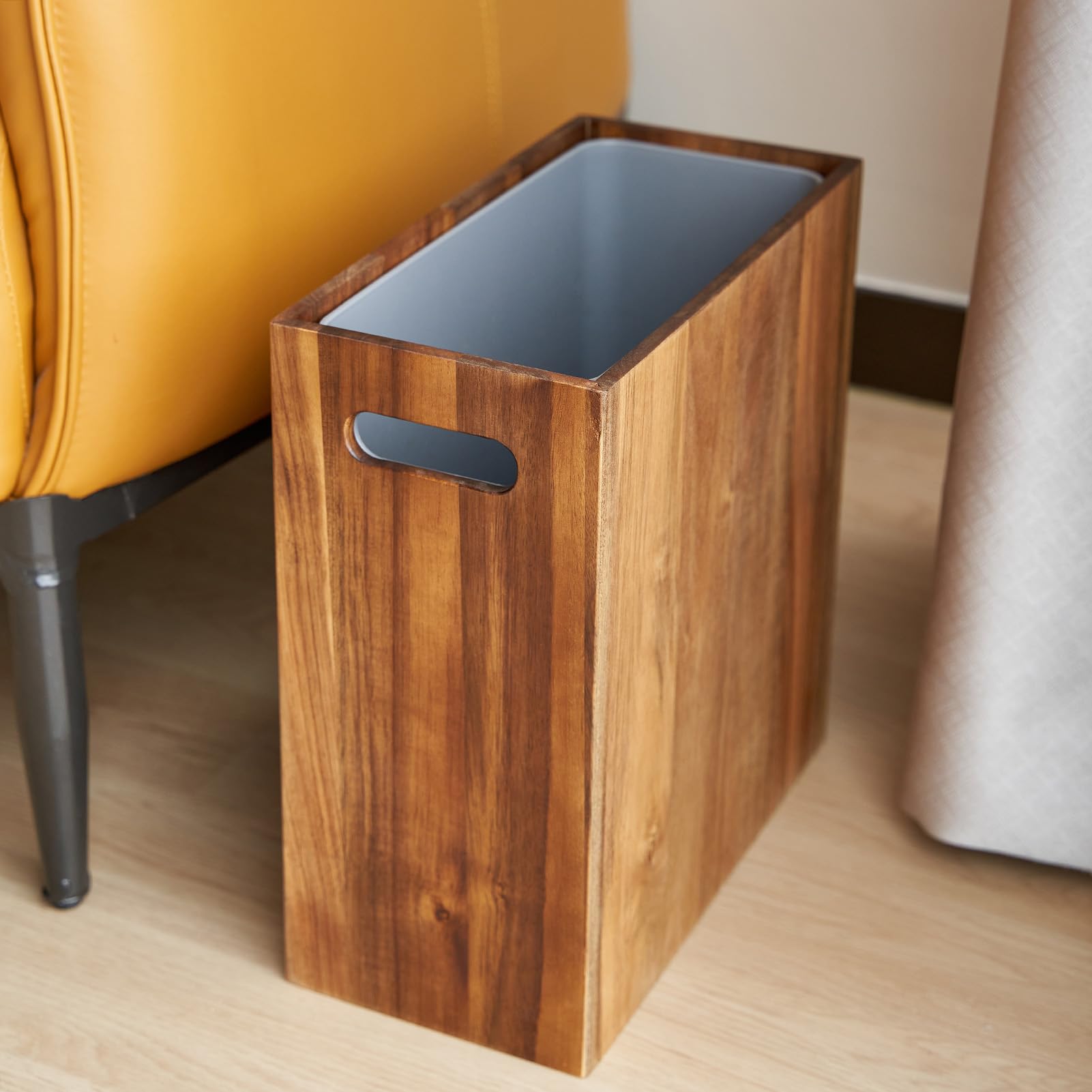 3 Gallon Solid Acacia Wood Trash Can with Liner & Handles