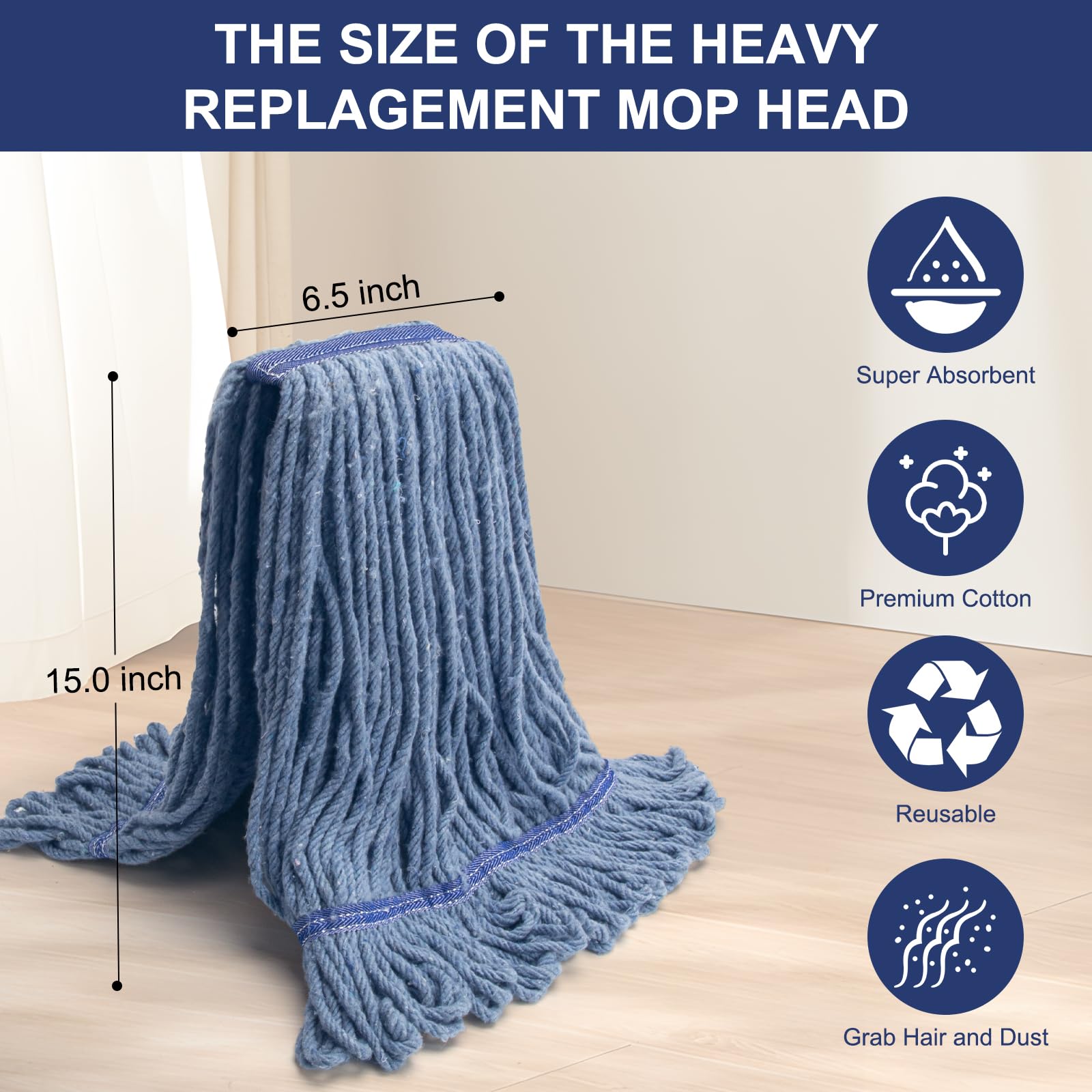 6 Pack Heavy Duty Commercial Mop Head Replacement - ModHome Supplies