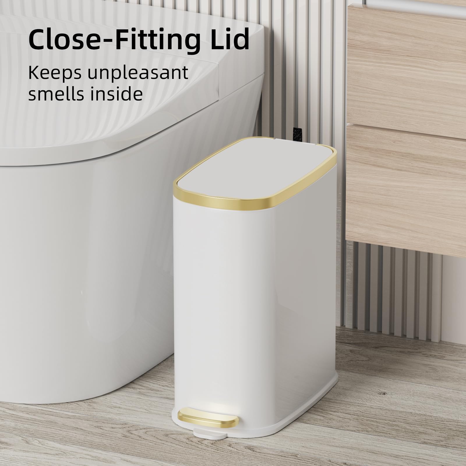 Small Bathroom Trash Can with Lid Soft Close