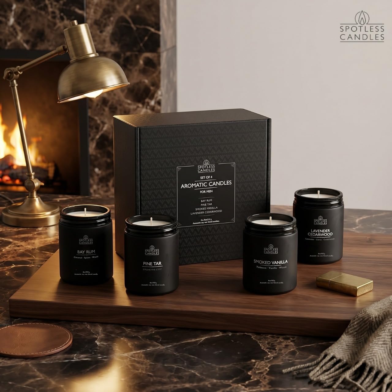 Men's Candle Gift Set; 4 x 8oz Scented Candles; Bay Rum (4 Count)