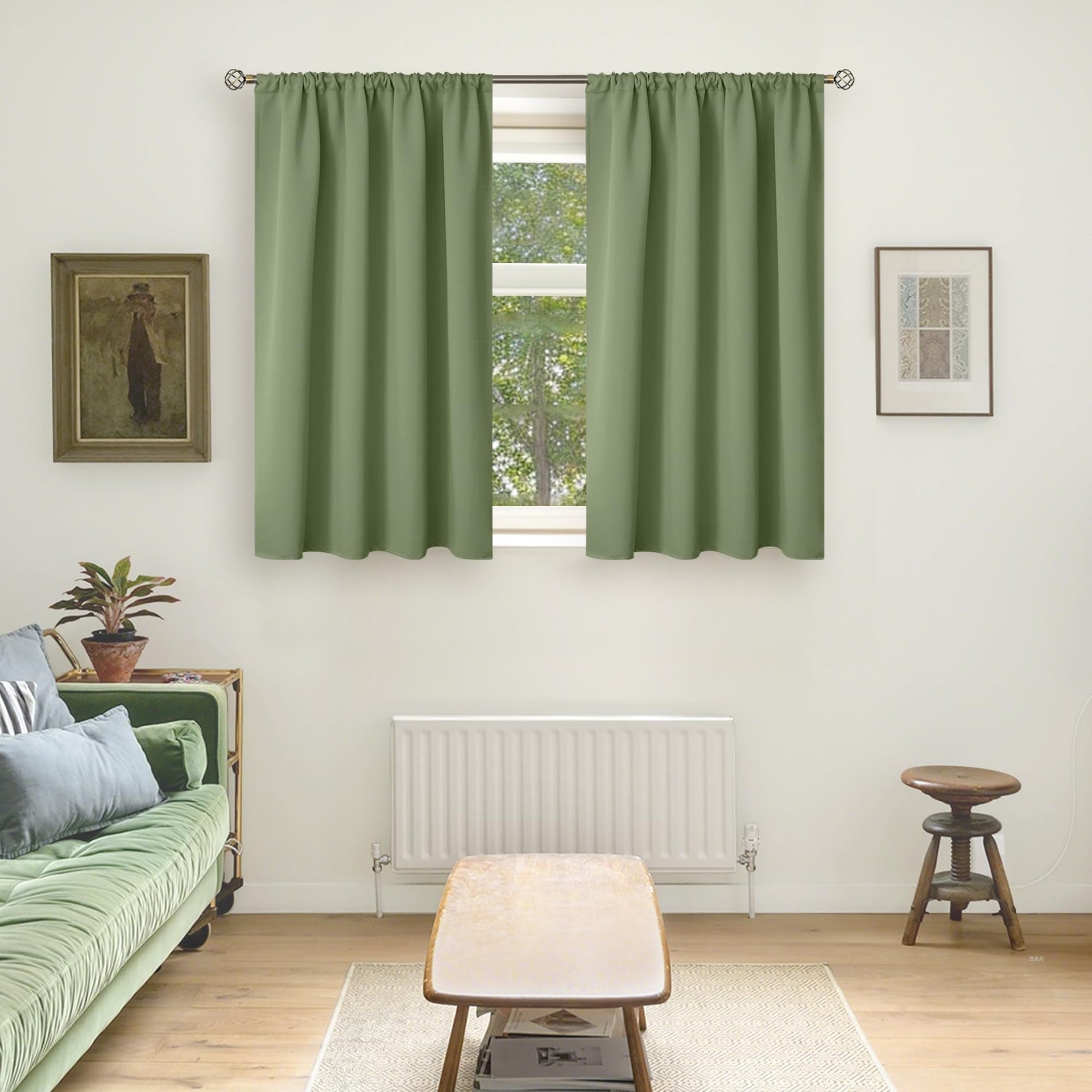 Olive Green Blackout Curtains 45 Inch Length for Kitchen Bedroom Window