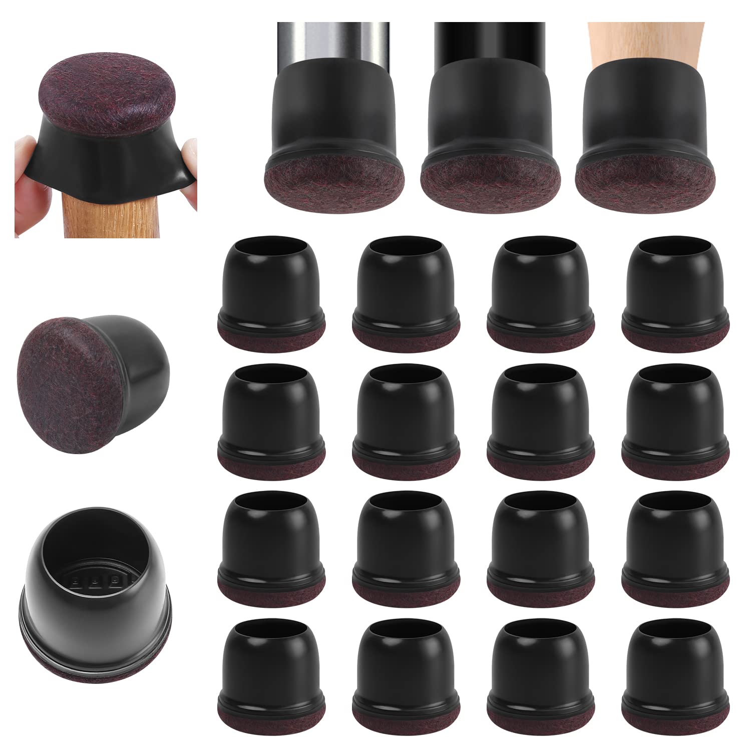 24 Pcs Round Silicone Chair Leg Floor Protectors with Felt (24 Count)