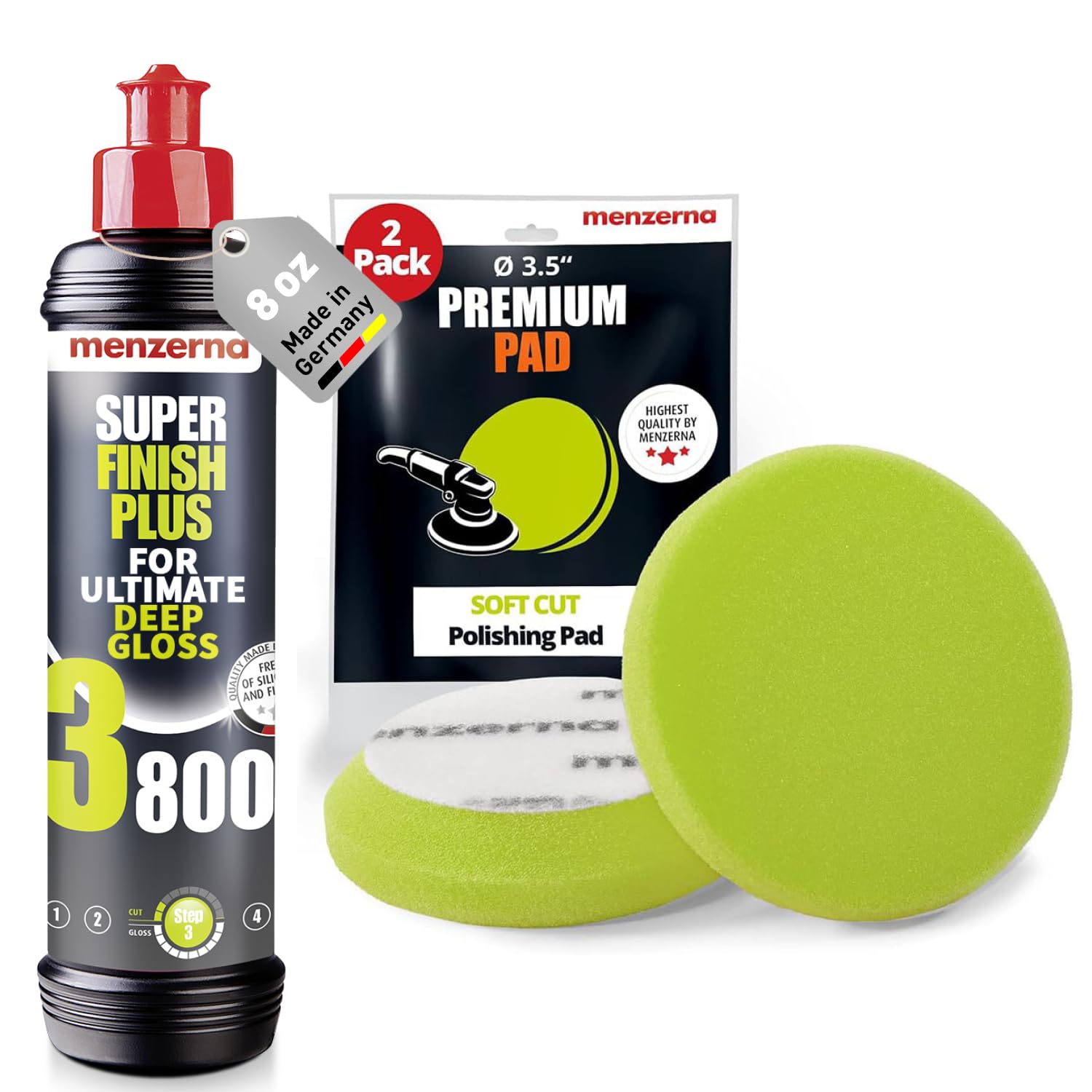 High Gloss Swirl Remover Kit I Car polishing Set with Menzerna Super Finish 3800 (8 Ounce)
