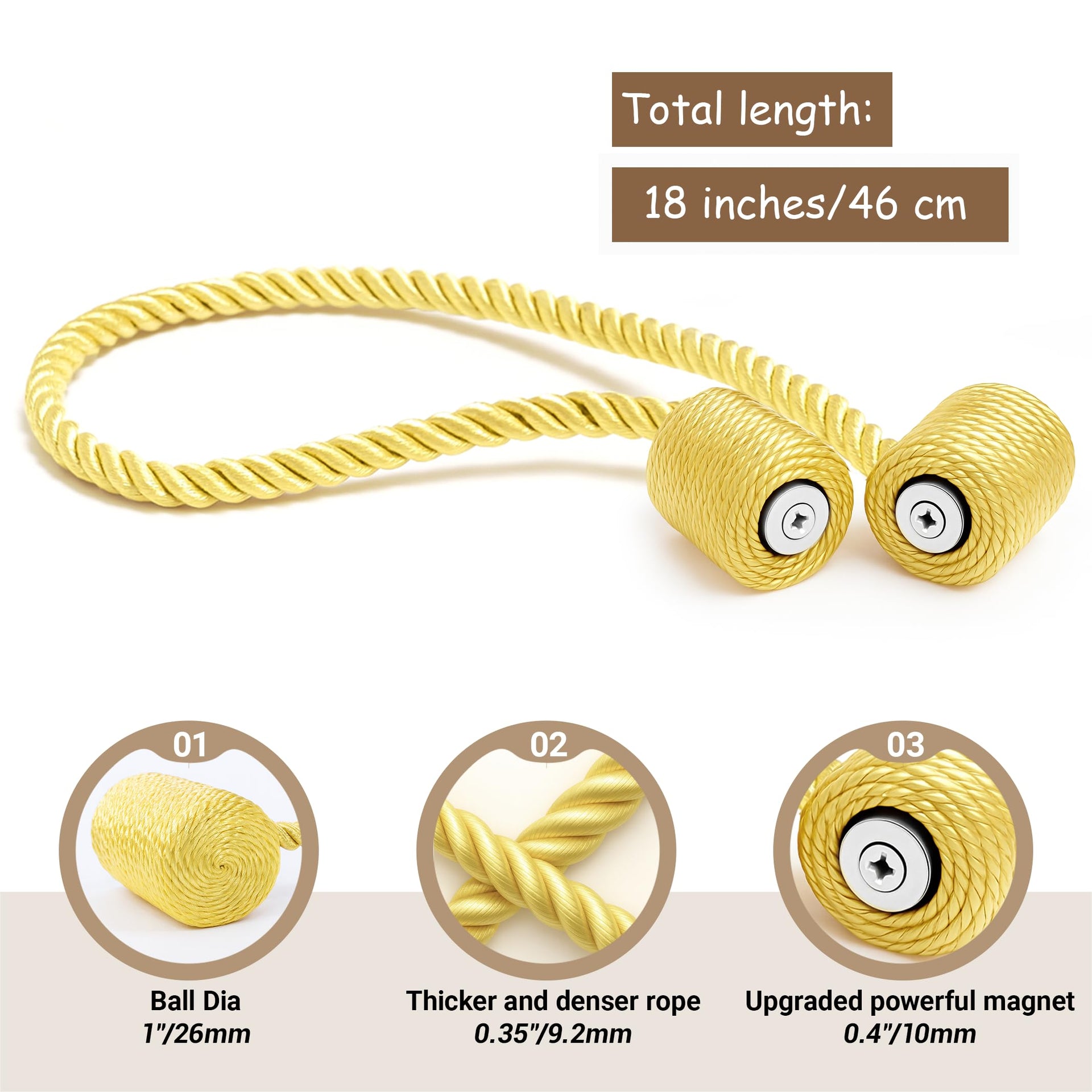 Magnetic Curtain Tiebacks Golden 4pcs (4 Count)