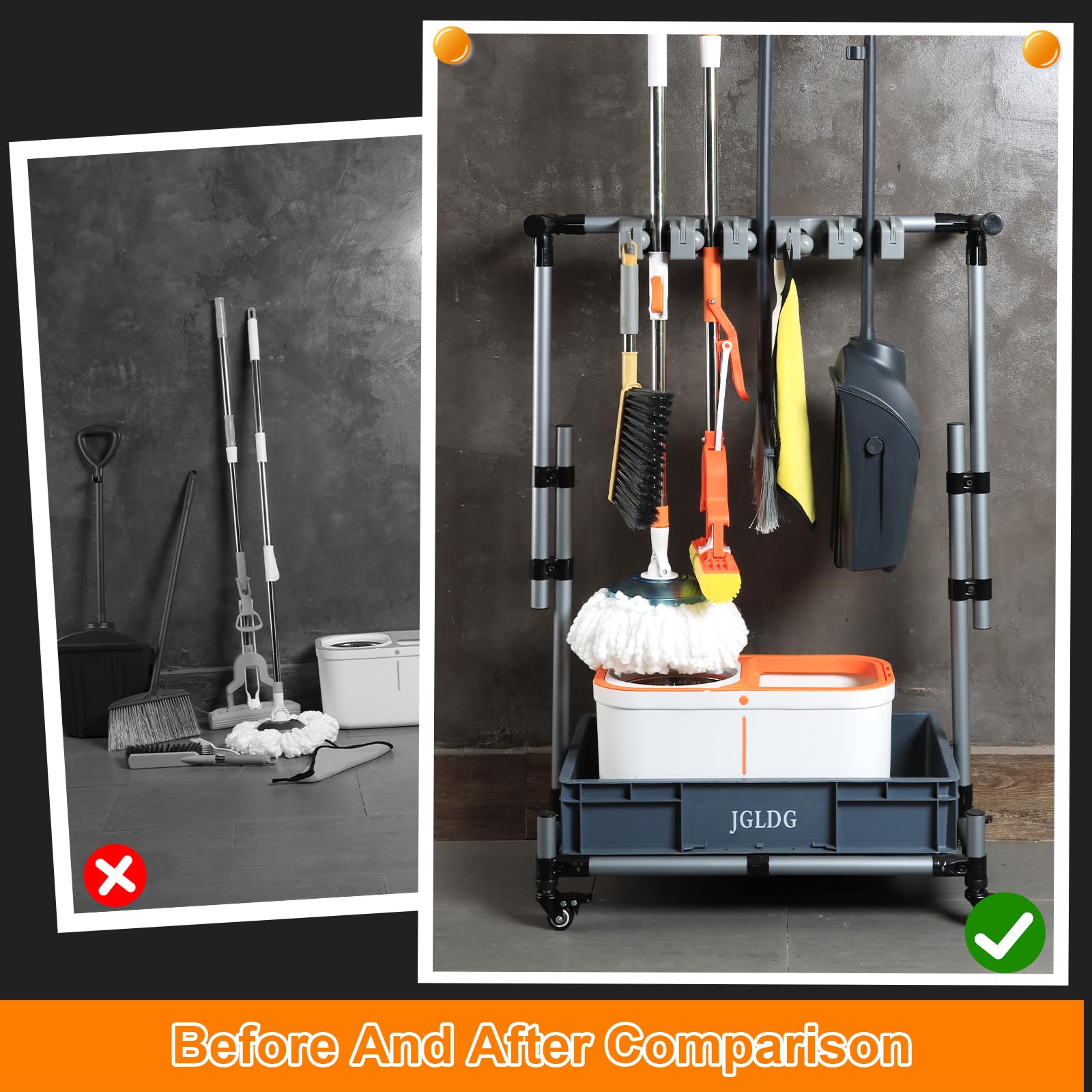 Freestanding Mobile Cleaning Tool Storage Rack