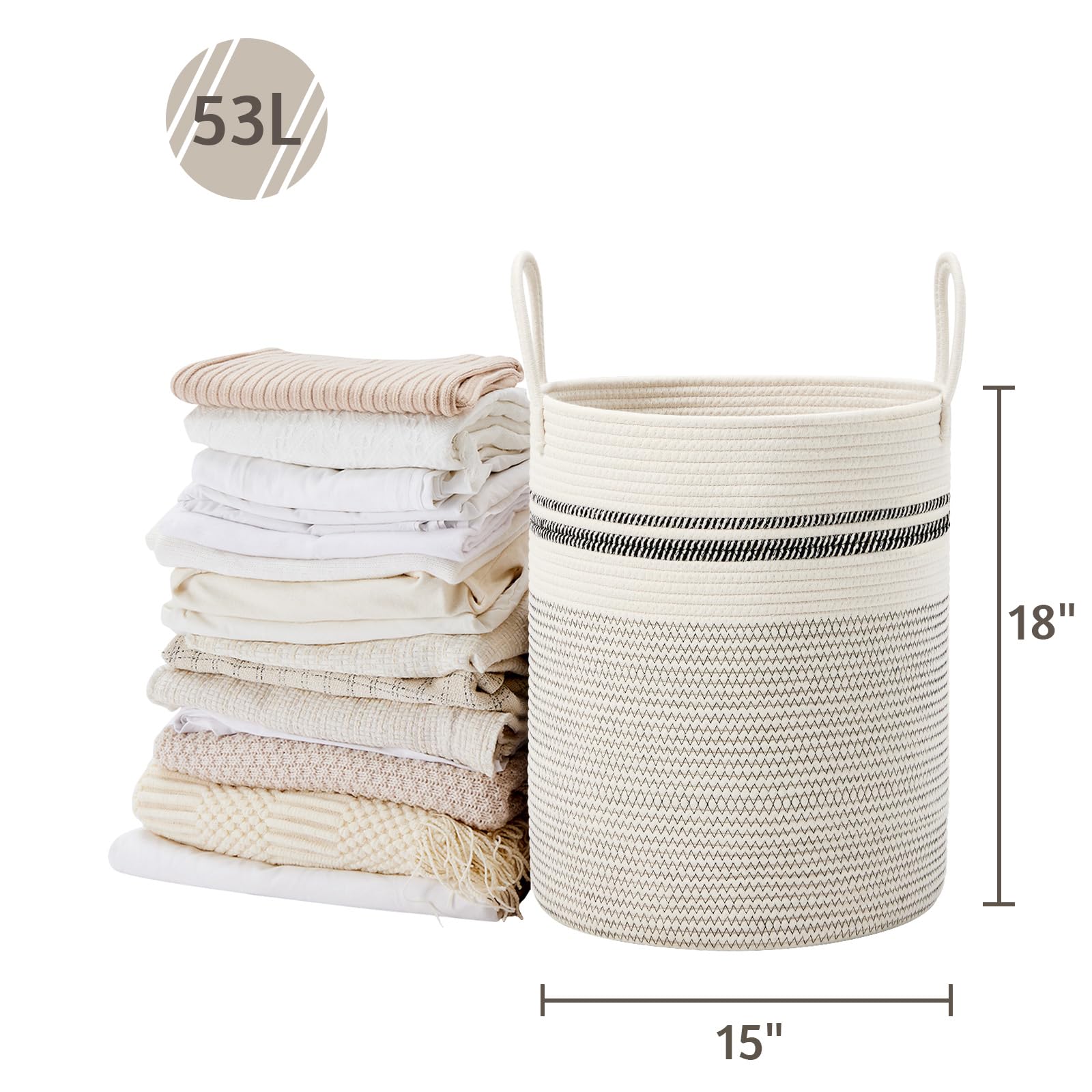 53L Tall Woven Laundry Basket Hamper