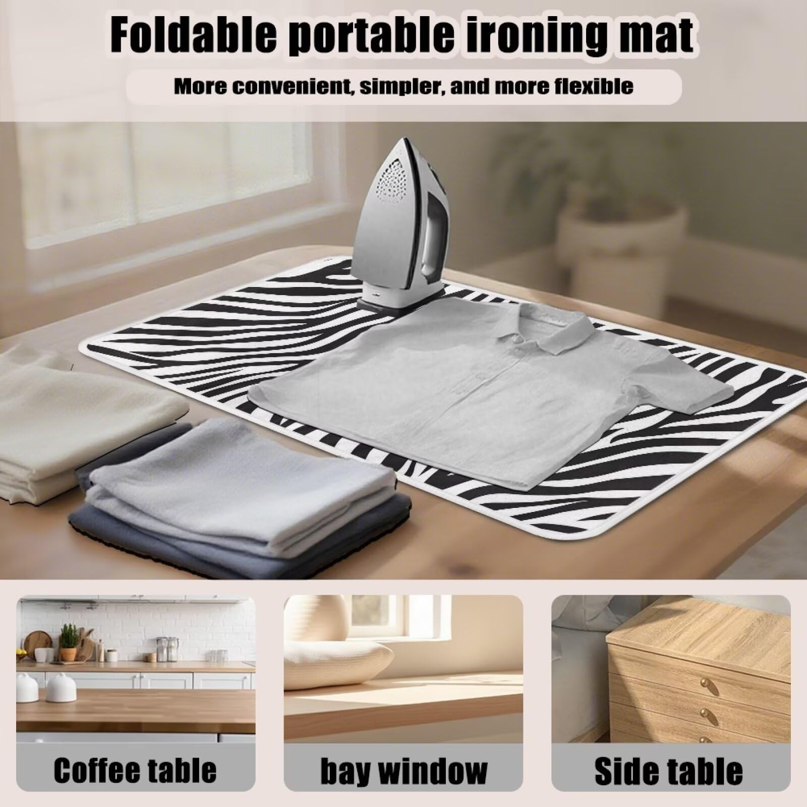 Zebra Print Ironing Mat Portable Iron Pad Magnetic Cover and Padding for Top of Washer
