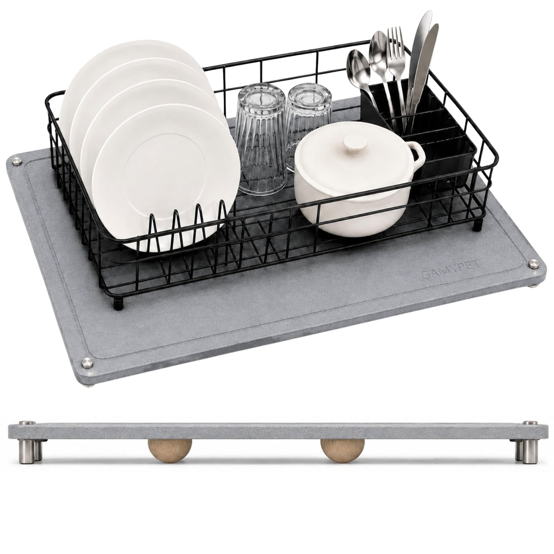 Large Dish Drying Stone Mat for Kitchen 24"x16" Light Gray