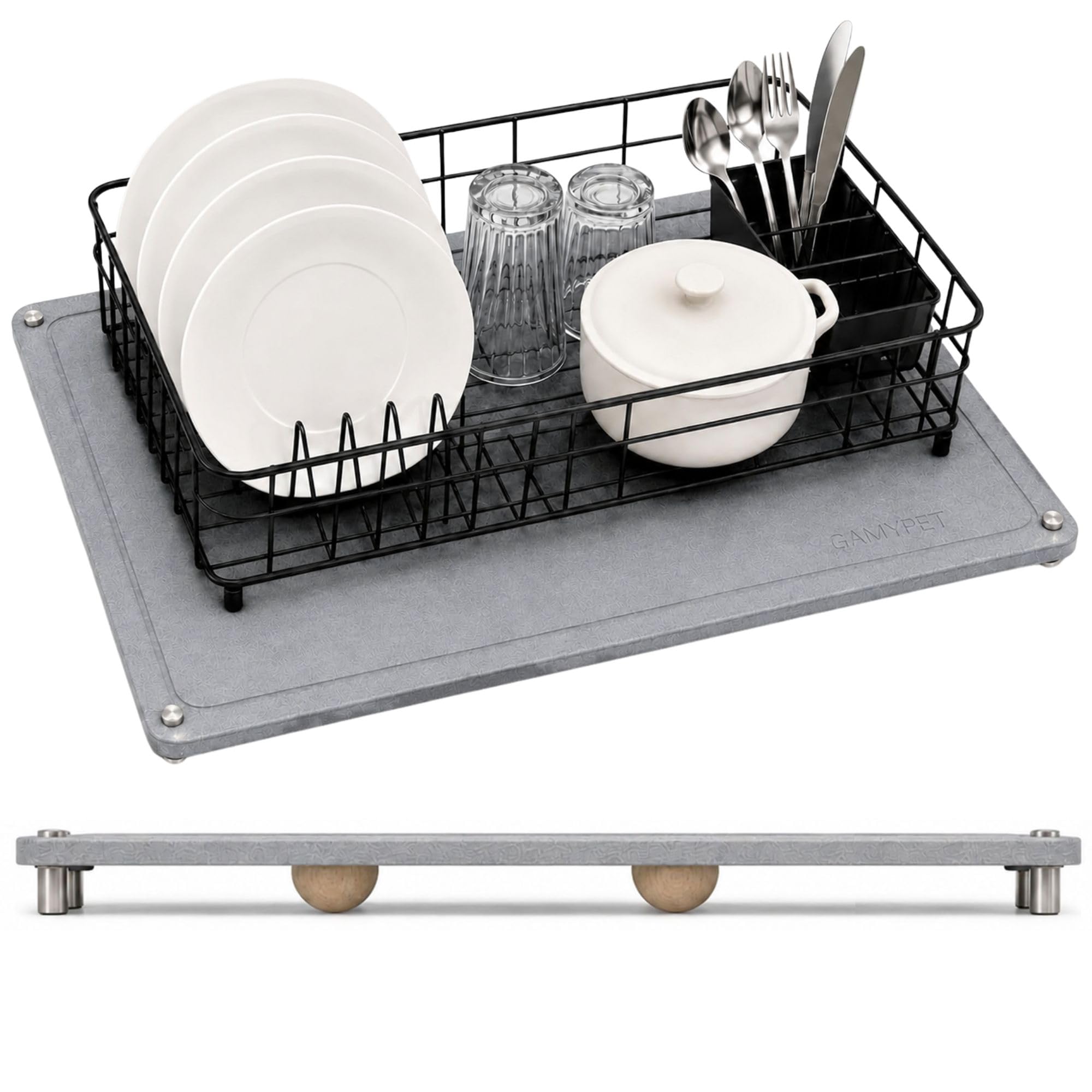 Large Dish Drying Stone Mat for Kitchen 24"x16" Light Gray