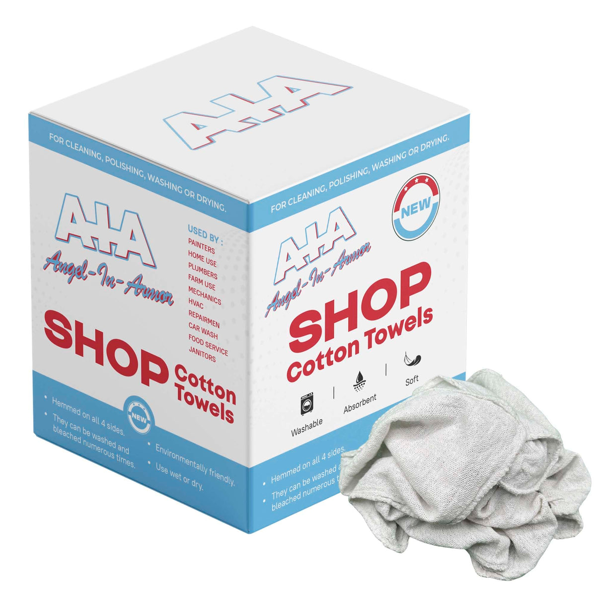 Angel-in-Armor Shop Towels (14”x14”) – 1000 Unit Box of Lint-Free Cotton Shop Towel Cleaning Rags – Durable Shop Rags for Auto, Garage, Industrial, and Commercial Use (1000 Count)