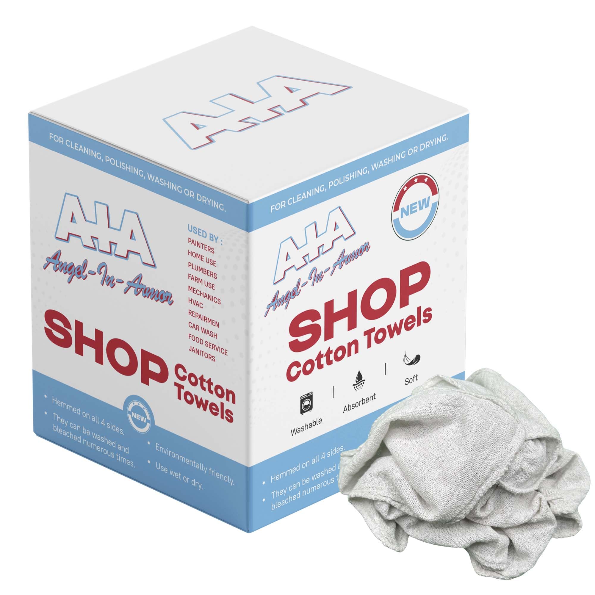 Angel-in-Armor Shop Towels (14”x14”) – 1000 Unit Box of Lint-Free Cotton Shop Towel Cleaning Rags – Durable Shop Rags for Auto, Garage, Industrial, and Commercial Use (1000 Count)