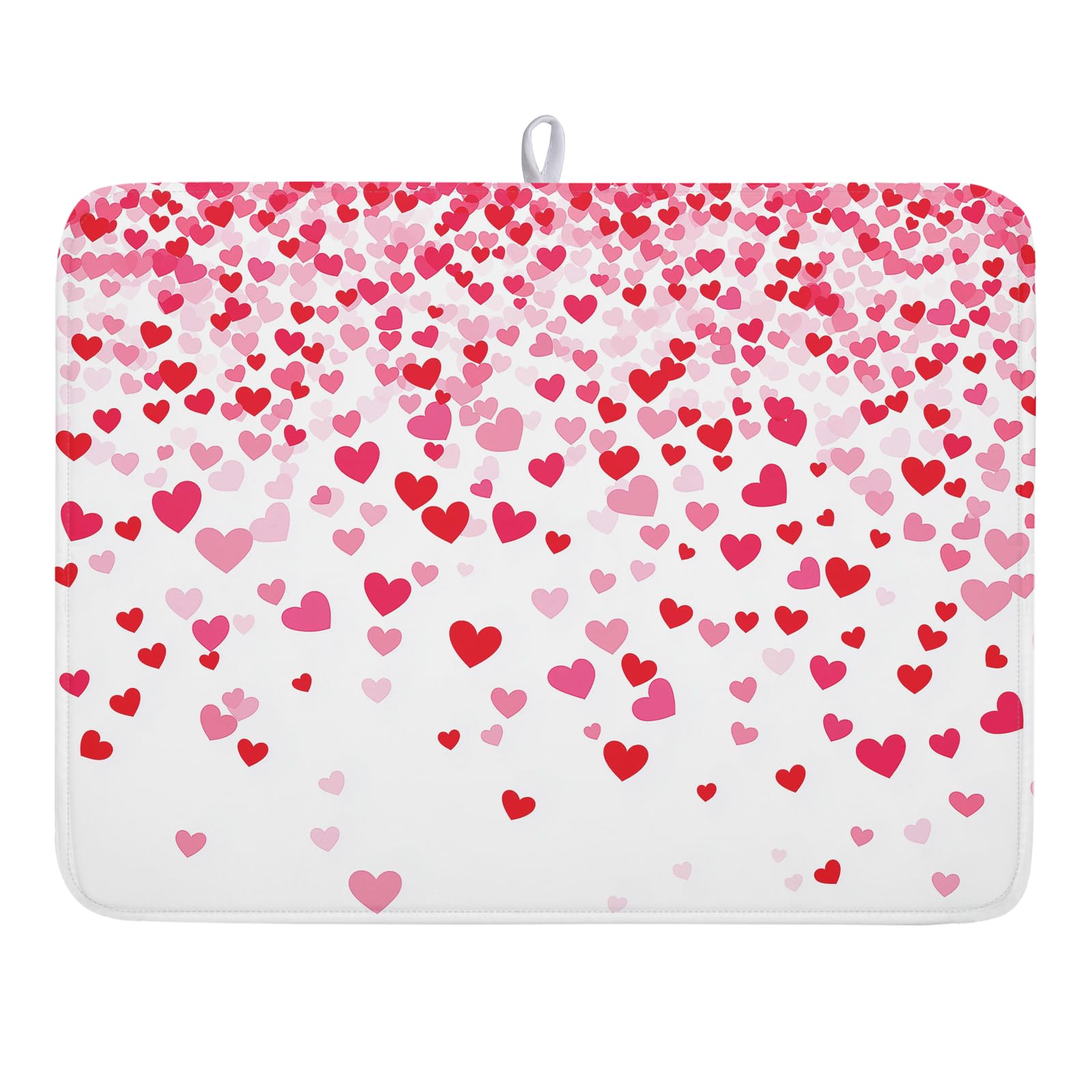 Valentine's Day Dish Drying Mat for Kitchen Counter Love Heart Kitchen Dish Drying Pad 18”x24” Absorbent Reversible Happy Valentine Dishes Drainer Pad Dish Drying Rack Mat for Countertop