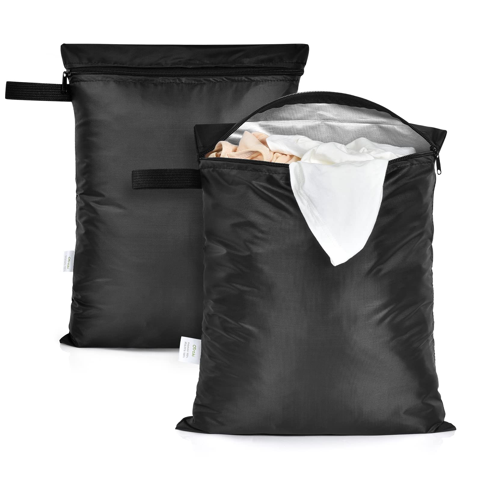 12x16 inch Wet Bag 2Pcs Waterproof Swim Bag for Wet Clothes Small Swimsuit Dirty Clothes Laundry Bag Travel Machine Washable for Gym Beach Pool Drying Do Not Exceed 176℉ Black (2 Count)