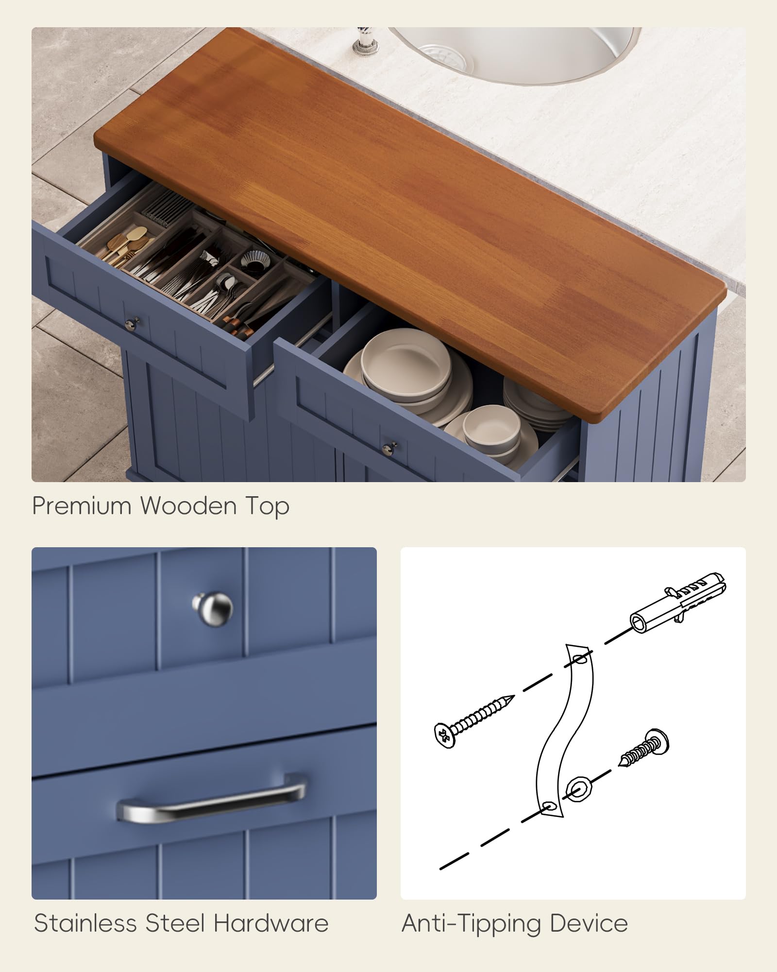 2 x 10 Gallon Tilt Out Trash Cabinet with 2 Big Storage Drawer