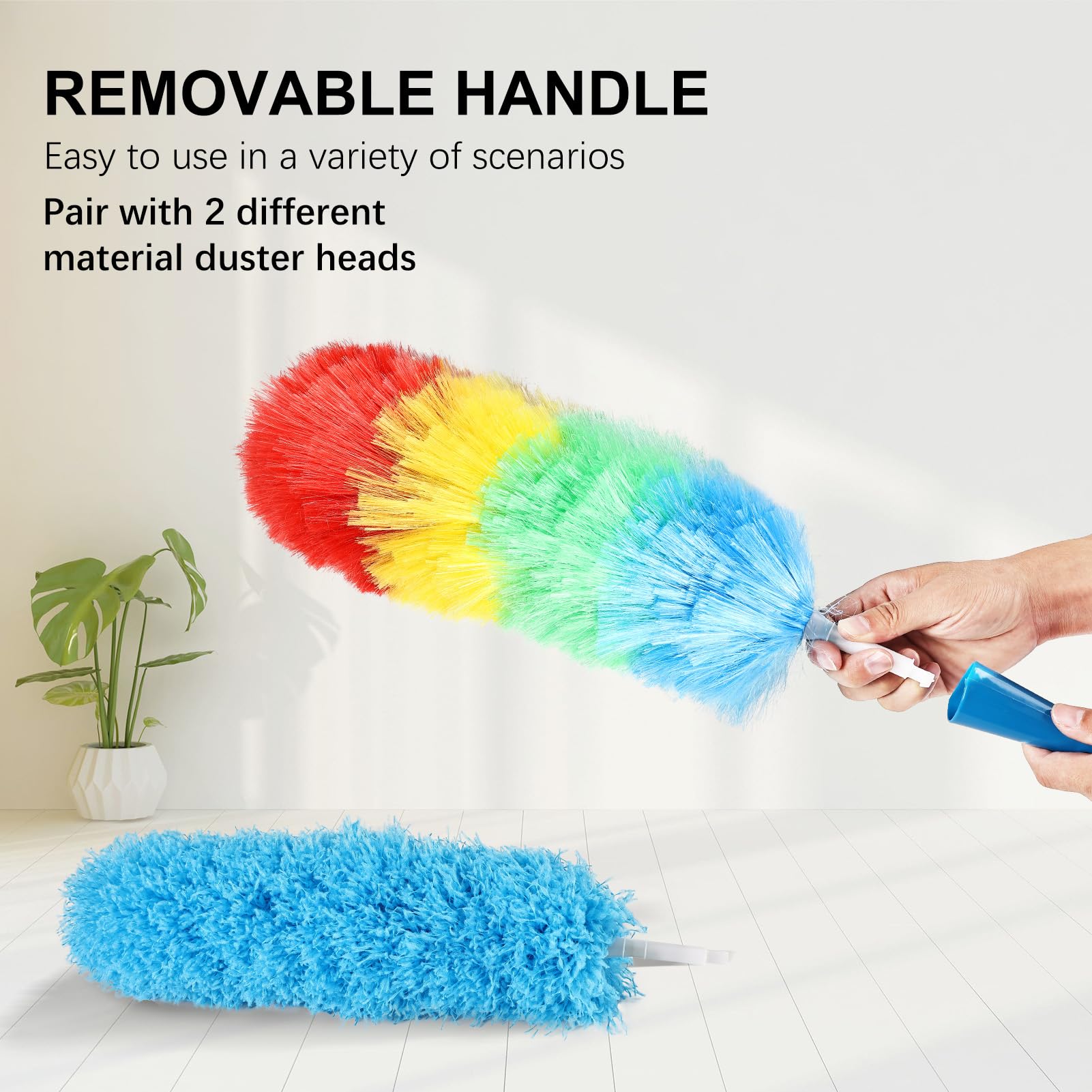 Rainbow Static Duster 24inch Reusable Microfiber Electrostatic Dusters with 2 Beandable and Washable Duster Head for Cleaning Home