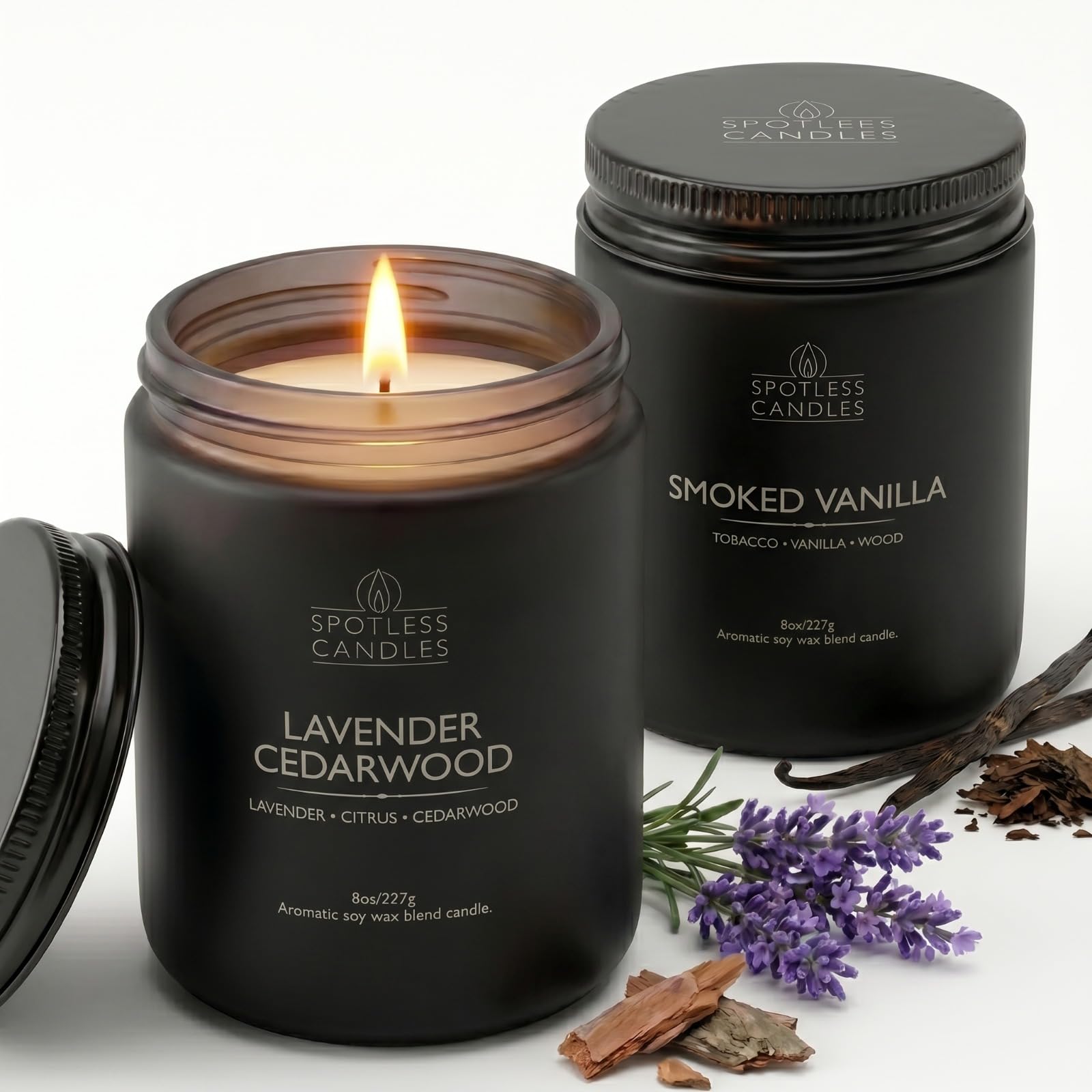 Mens Candle 2 x 8oz Pack Smoked Vanilla and Lavender Cedarwood Scents (2 Count)
