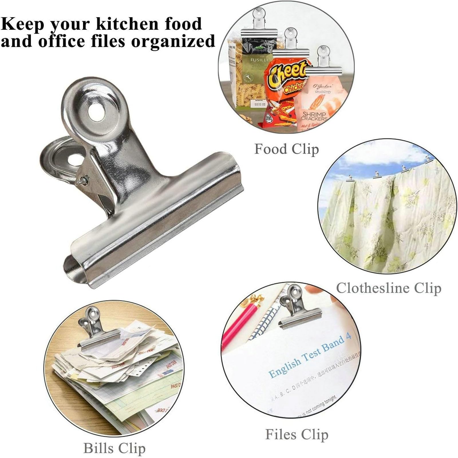18 Pack Stainless Steel Chip Bag Clips Heavy Duty Food Bags Clamp Clips for Kitchen Office School (18 Count)