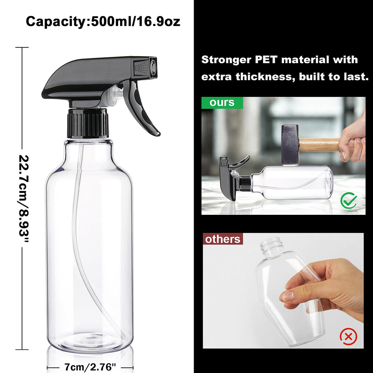 Plastic Spray Bottles 16.9oz 2 Pack Adjustable Mist (2 Count)