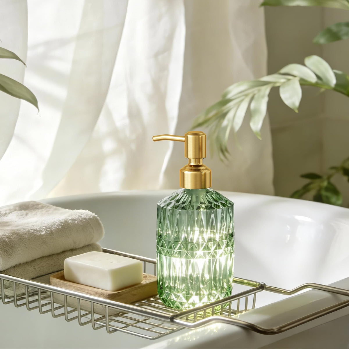Soap Dispenser Green Glass Soap Dispenser with Pump Stainless Steel