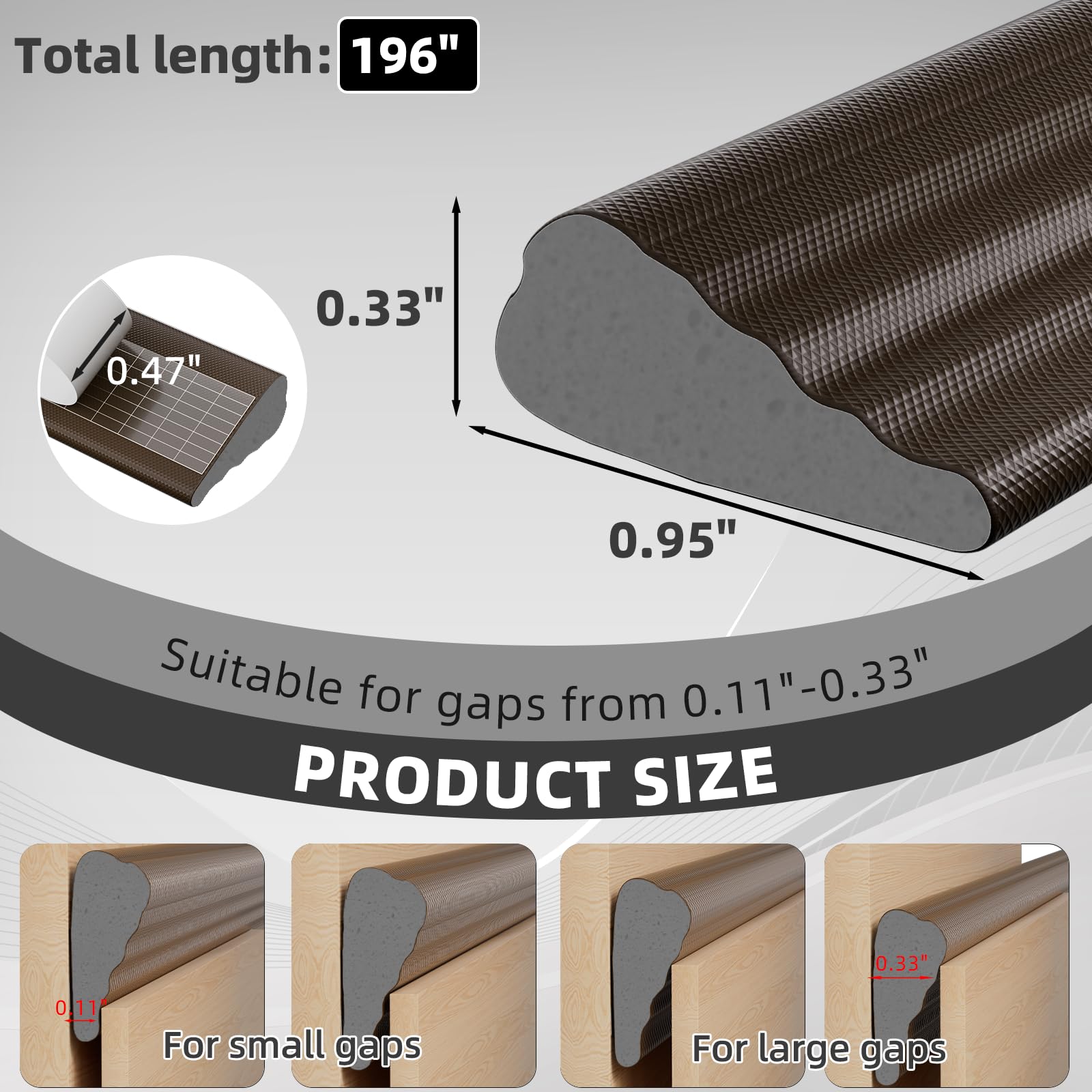 196" Wedge Weather Stripping Door Seal Strip for Door Frame & Window (16.3333 Foot)