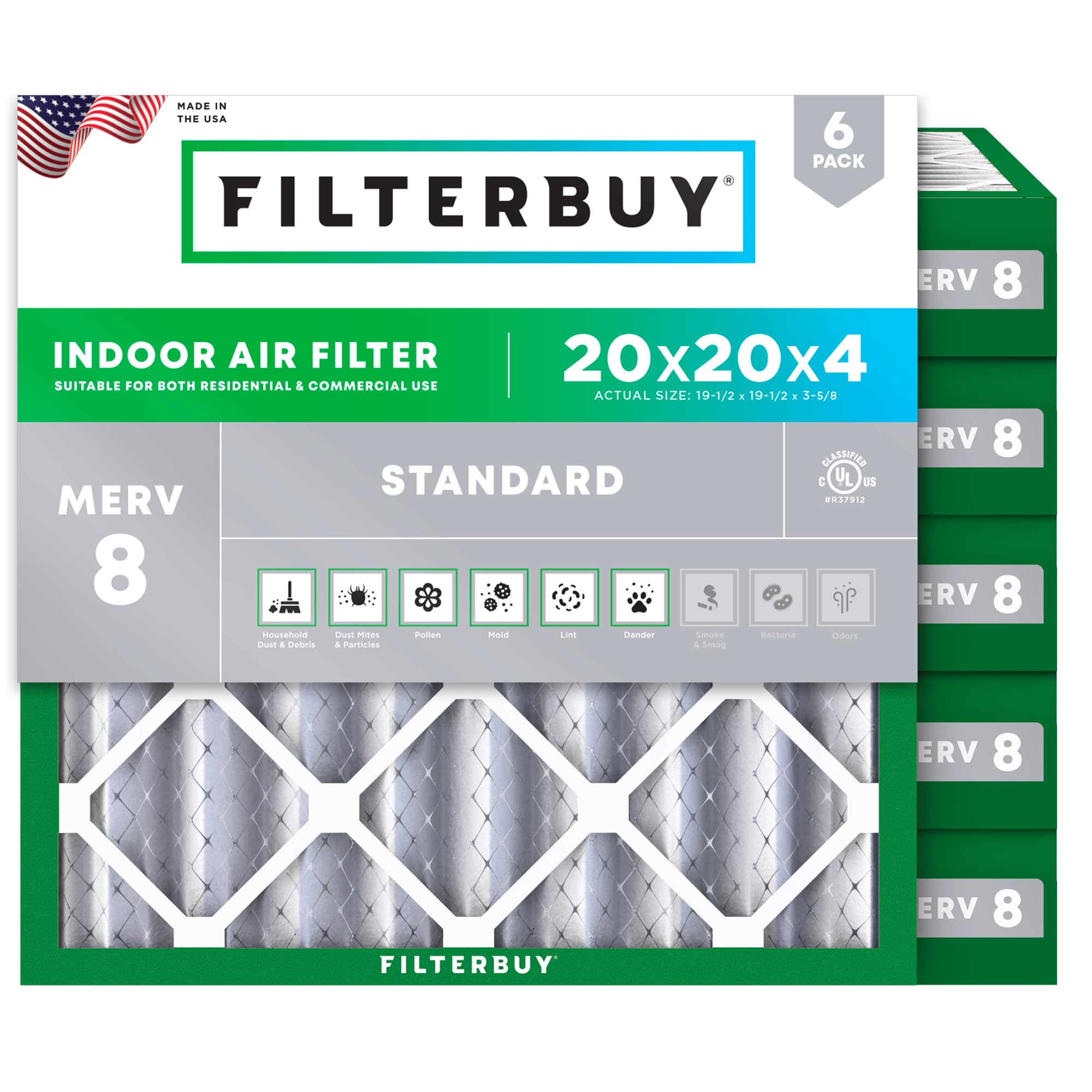 20x20x4 Air Filter MERV 8 Dust & Allergy Defense (6 Count)