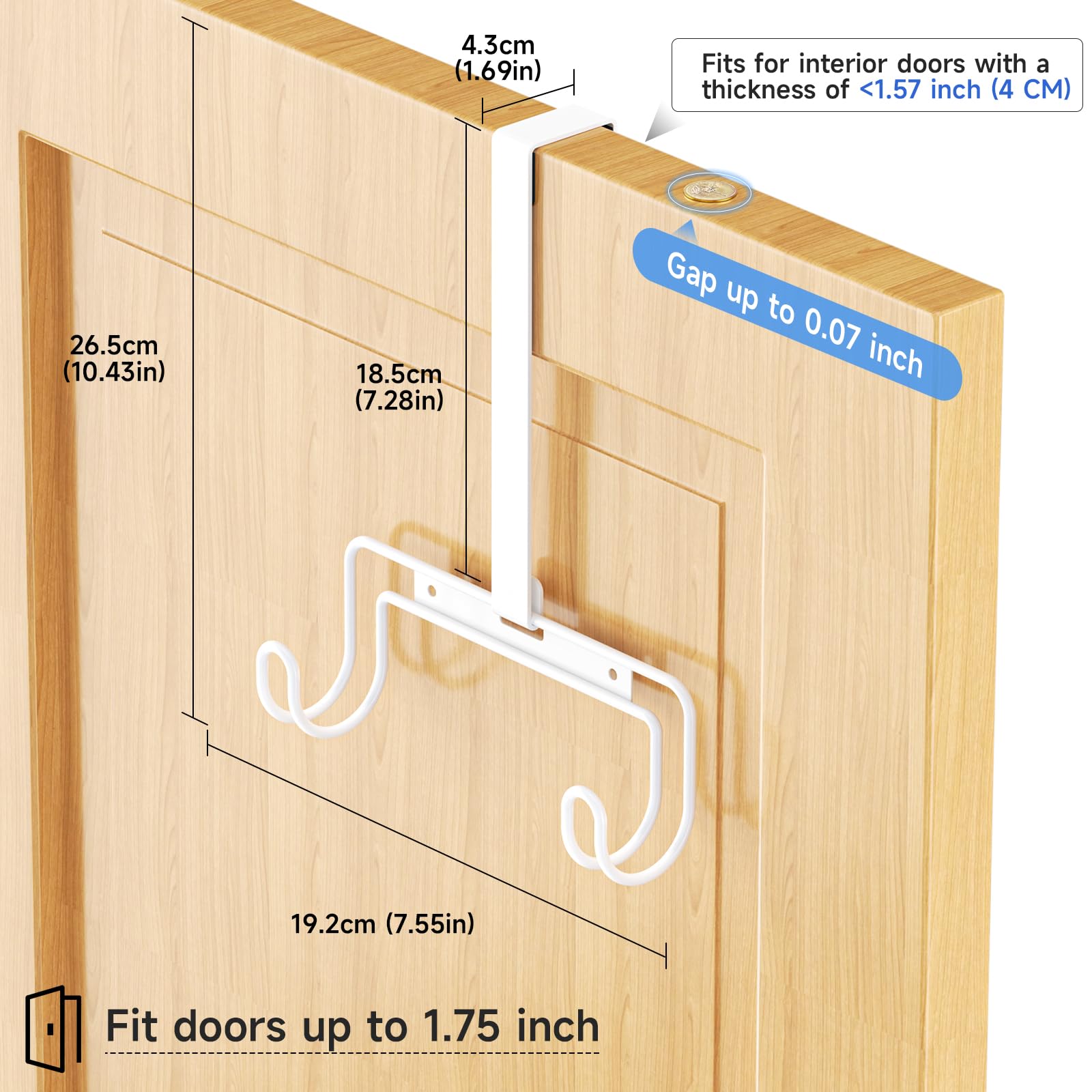Over The Door & Wall Mount Ironing Board Hanger with Removable Hook