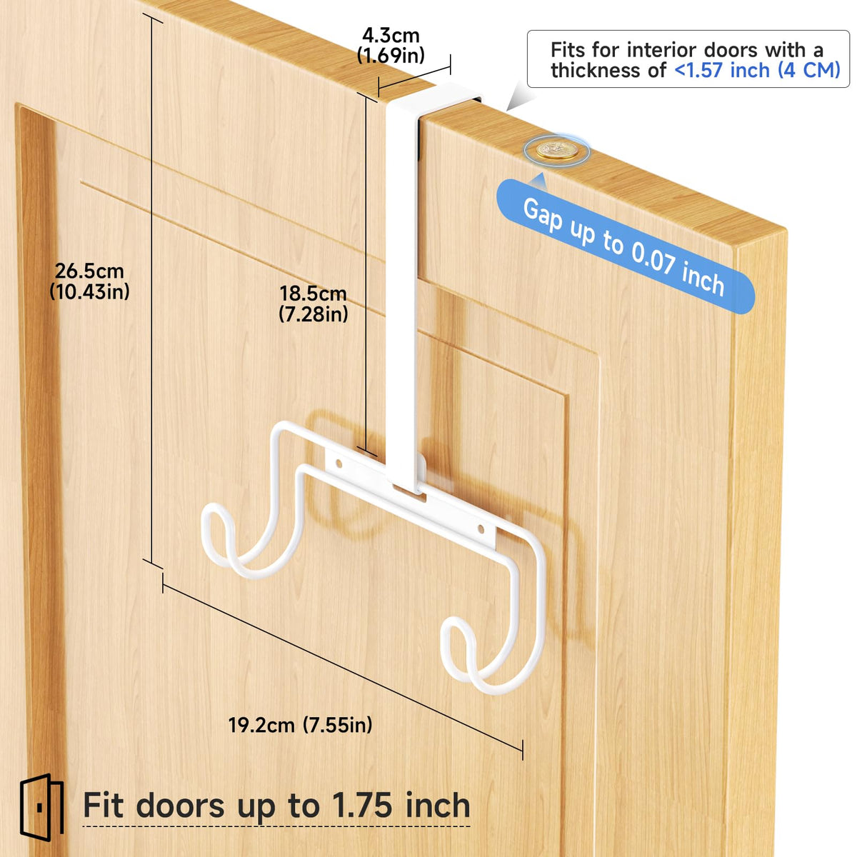 Over The Door & Wall Mount Ironing Board Hanger with Removable Hook