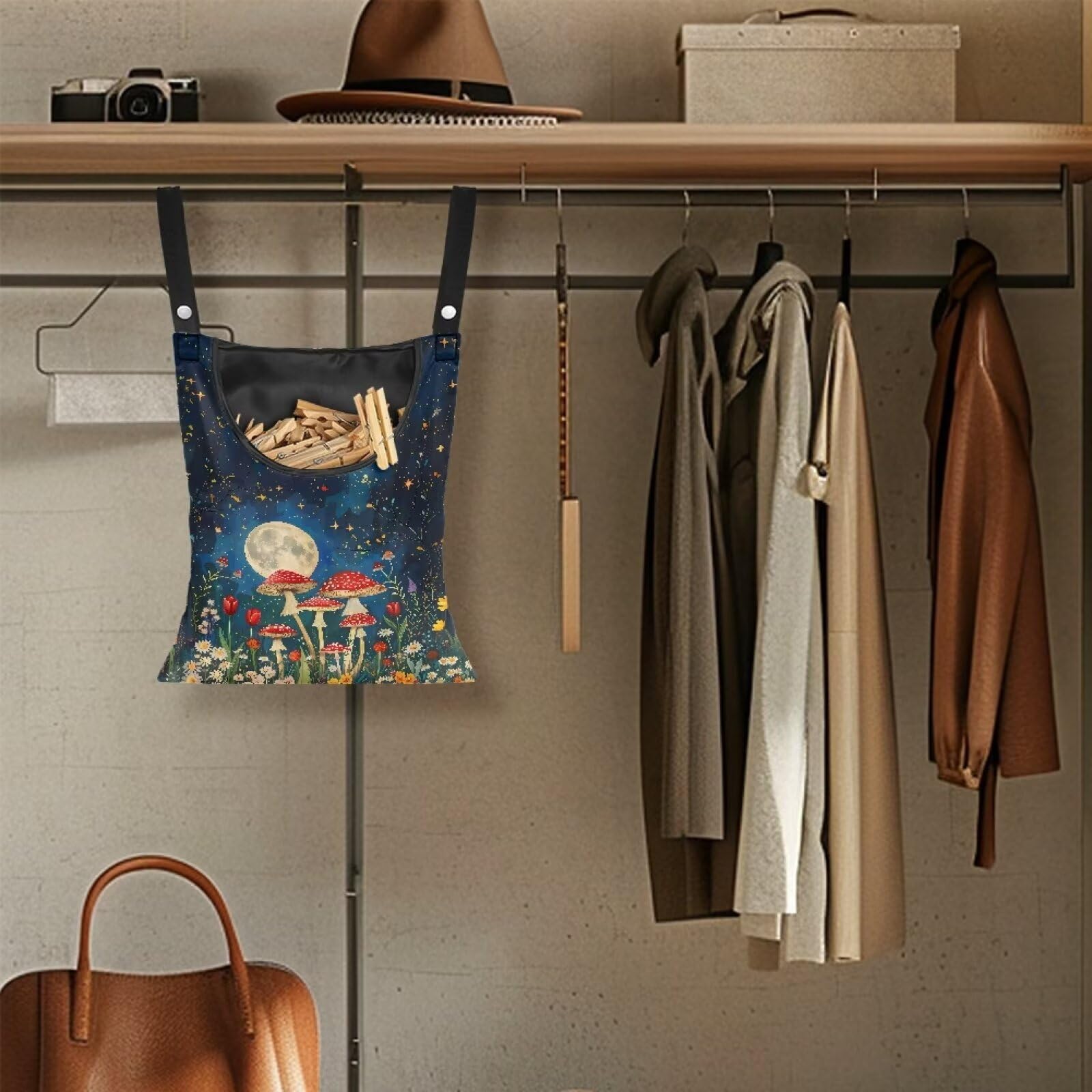 Mushroom Handy Clothespin Bags Moon Space