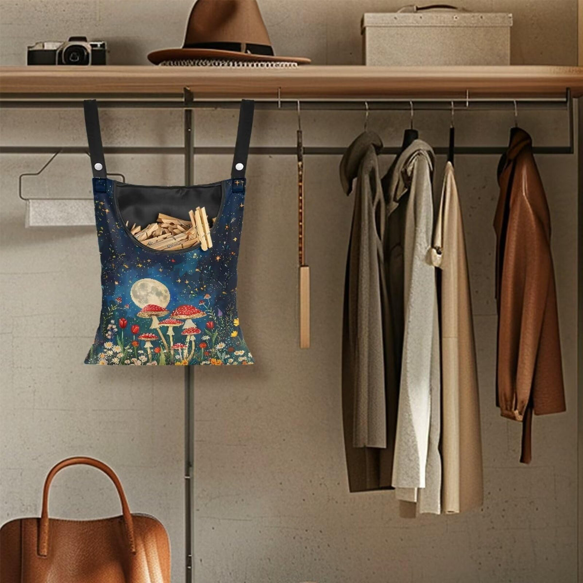 Mushroom Handy Clothespin Bags Moon Space