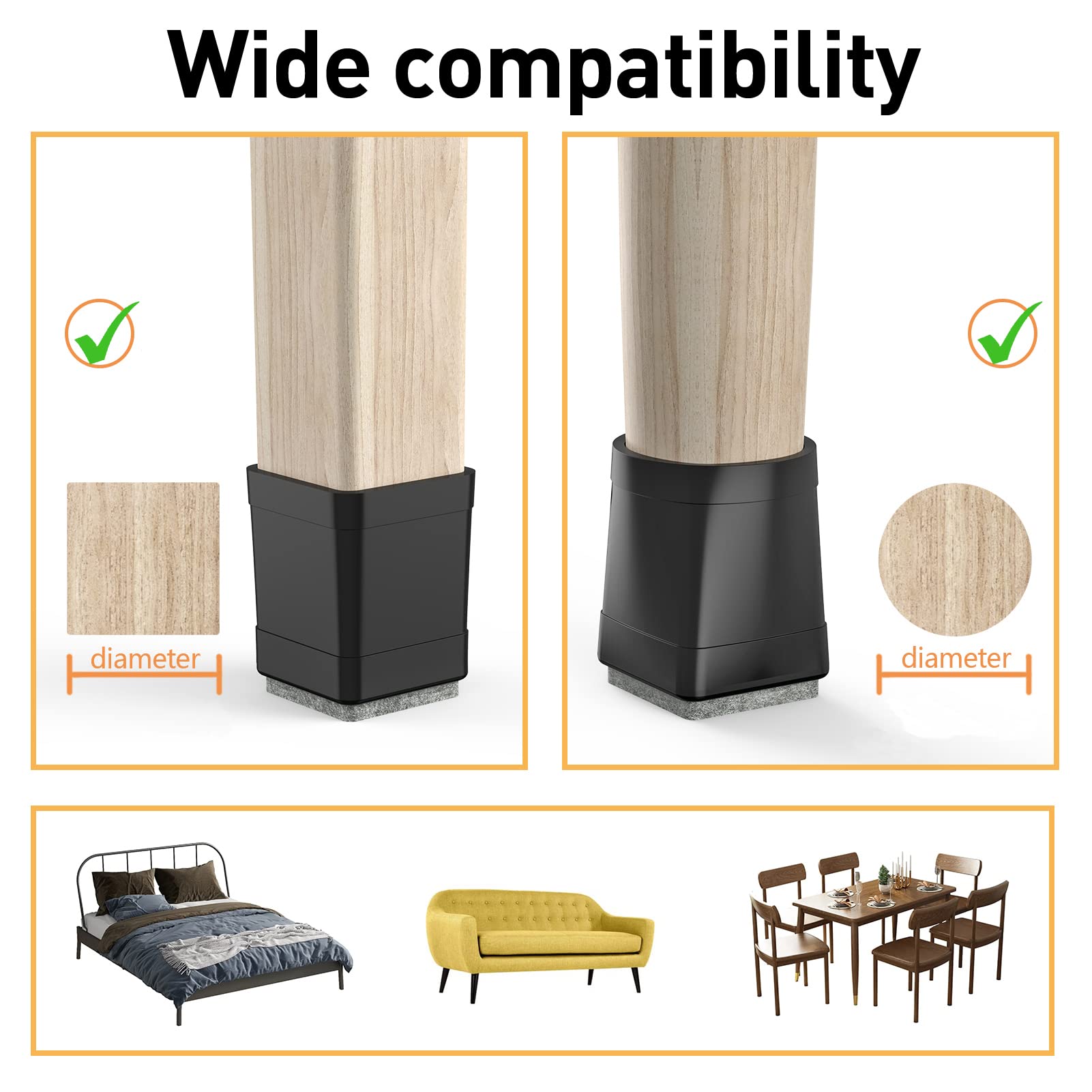 Square Chair Leg Protectors for Hardwood (24 Count)