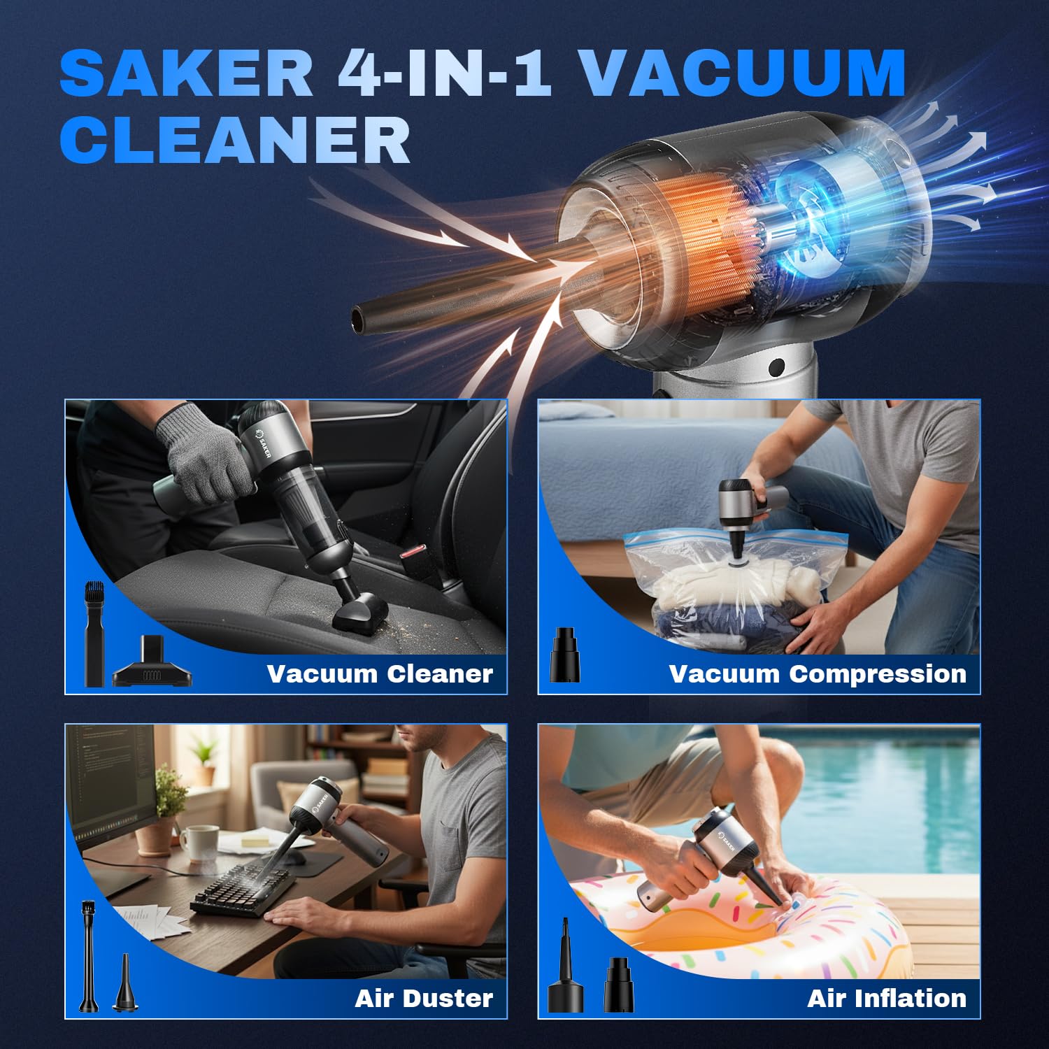 4 in1 Handheld Car Vacuum Portable Cordless 20000Pa HL157 Silver