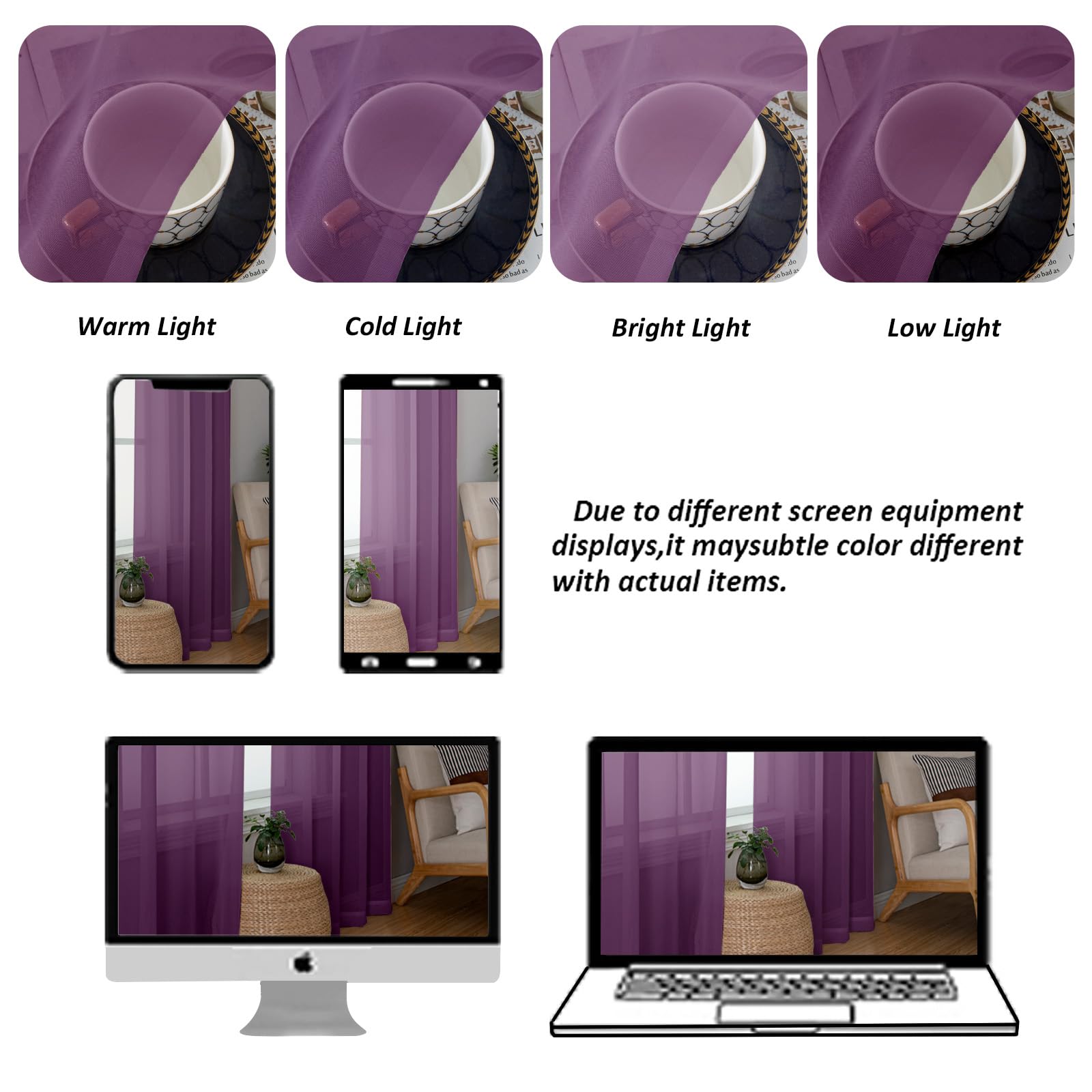 Plum Sheer Curtains 84 Inches Long for Living Room (2 Count)