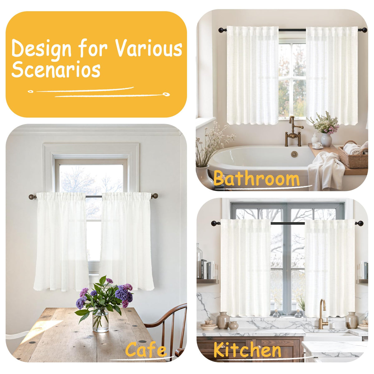 Small Linen Curtains 48 Inch Length (2 Count)