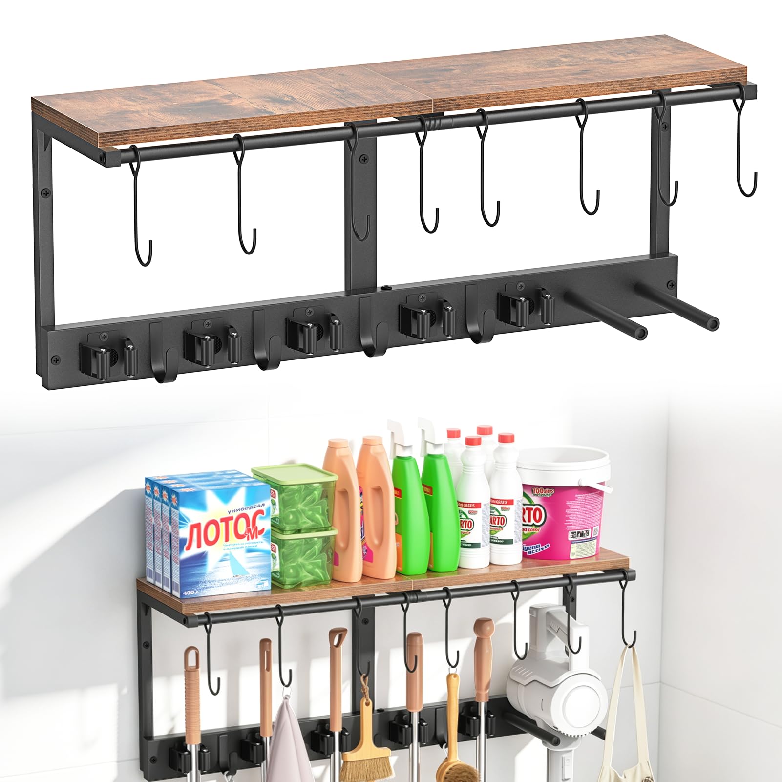 3-in-1 Broom Holder Wall Mount Broom and Mop Organizer Wall Hanging