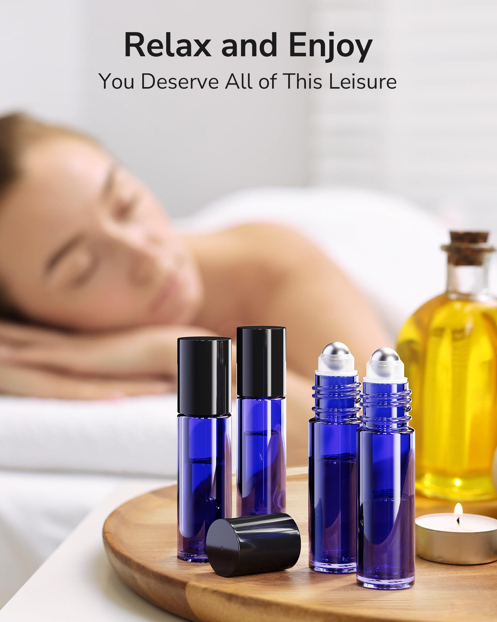 Essential Oil Roller Bottles 48 Pack 10ml Cobalt Blue Glass Empty Bottles with Stainless Steel Roller Balls