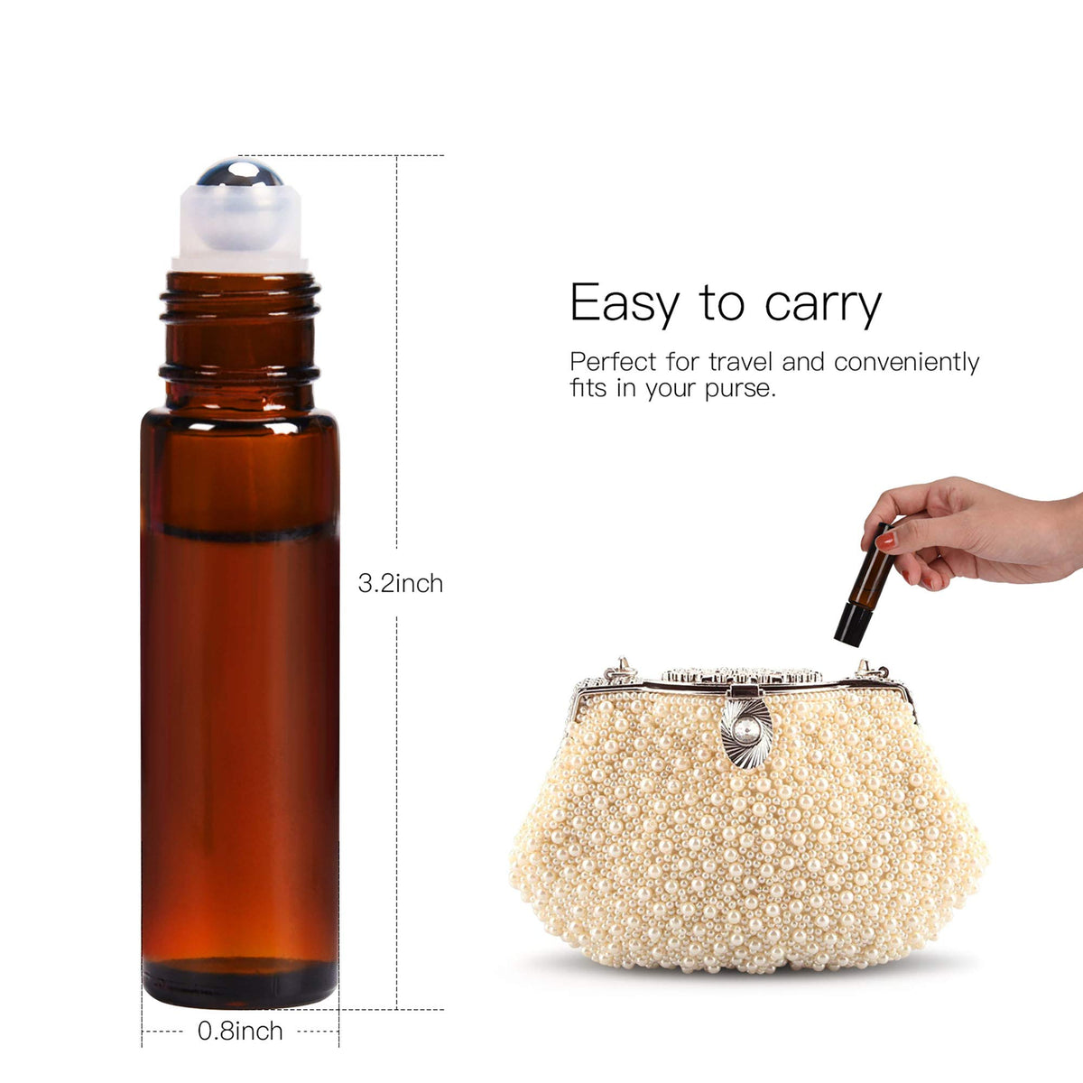 Roll on Bottles 10ml Amber Glass Empty Bottles 8 Piece with Stainless Steel Roller Ball 2 Extra Balls 8 Piece Waterproof Labels 1 Opener and 3ml Dropper for Essential Oils (8 Count)