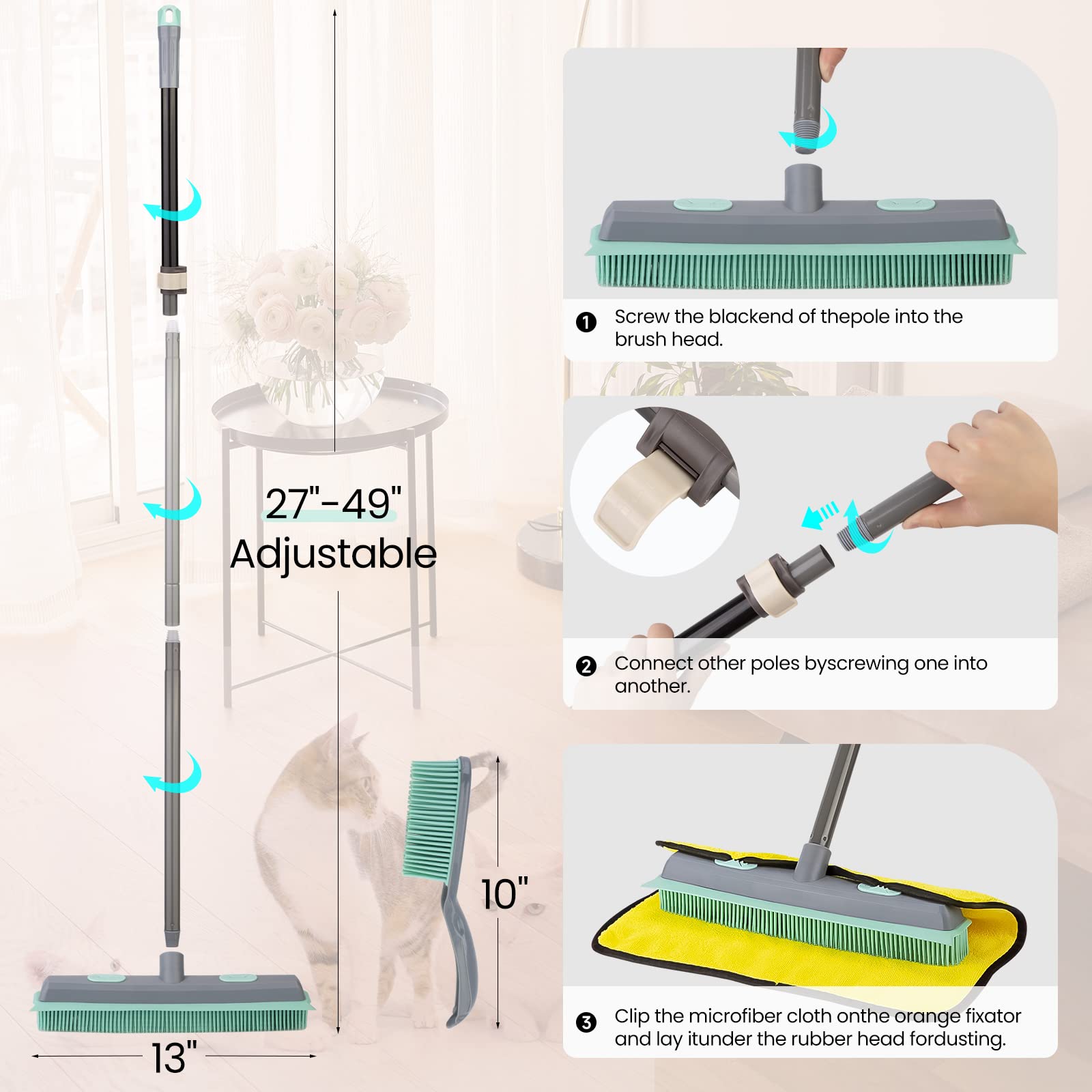 Rubber Broom Carpet Rake for Pet Hair