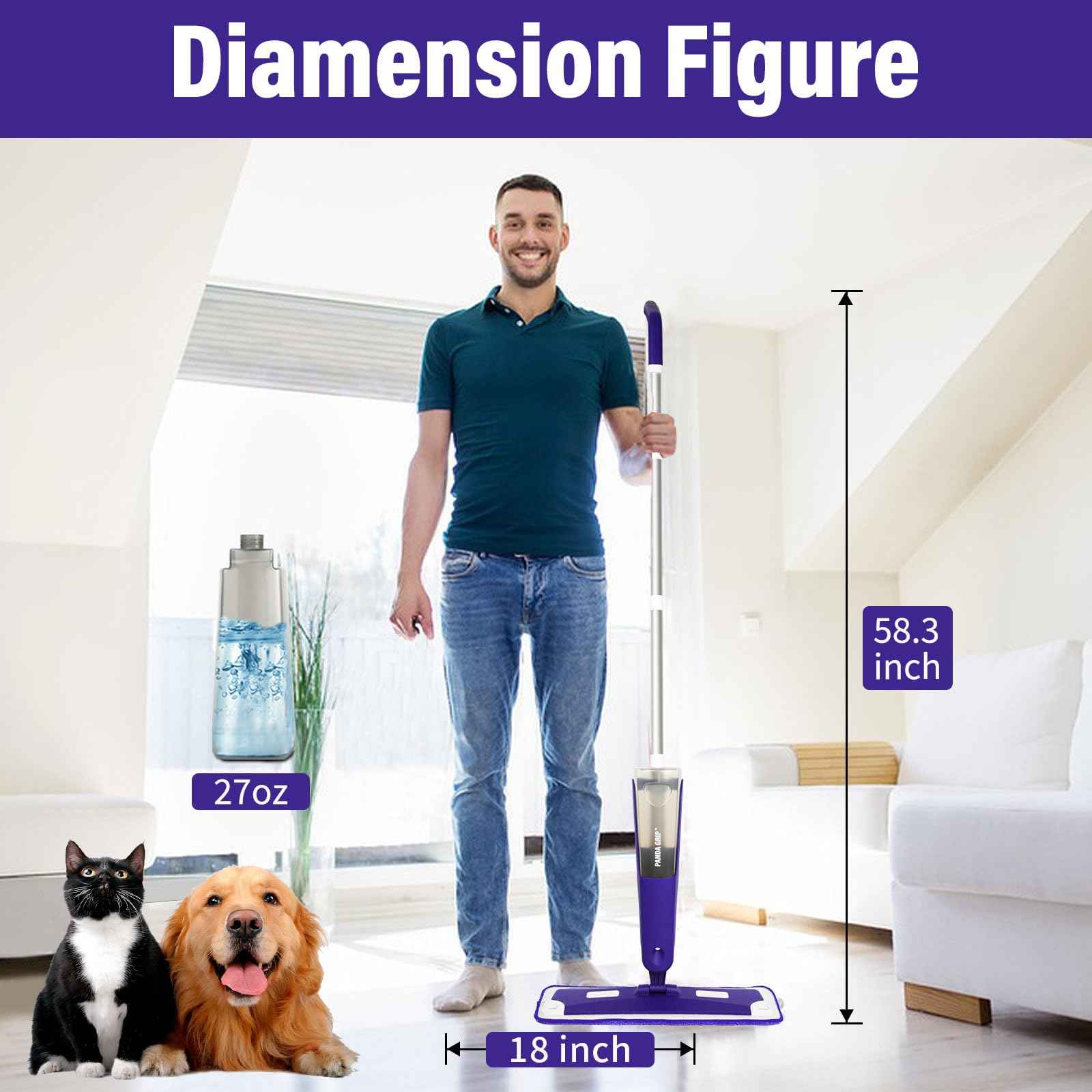 Spray Mop for Floor Cleaning with Bottle & 3 Microfiber Pads