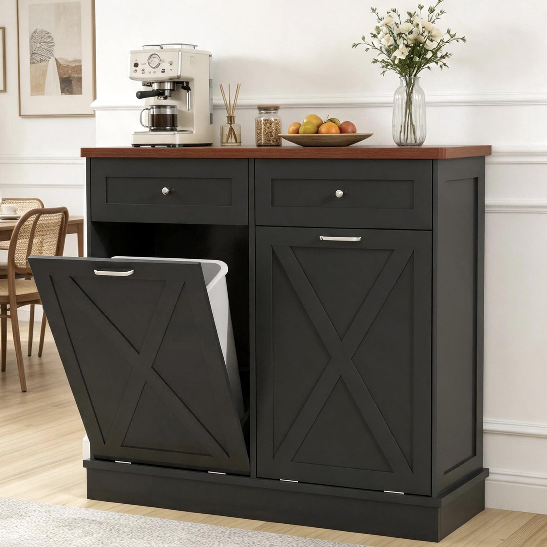 2x10 Gallon Tilt Out Trash Cabinet with Hideaway Drawers