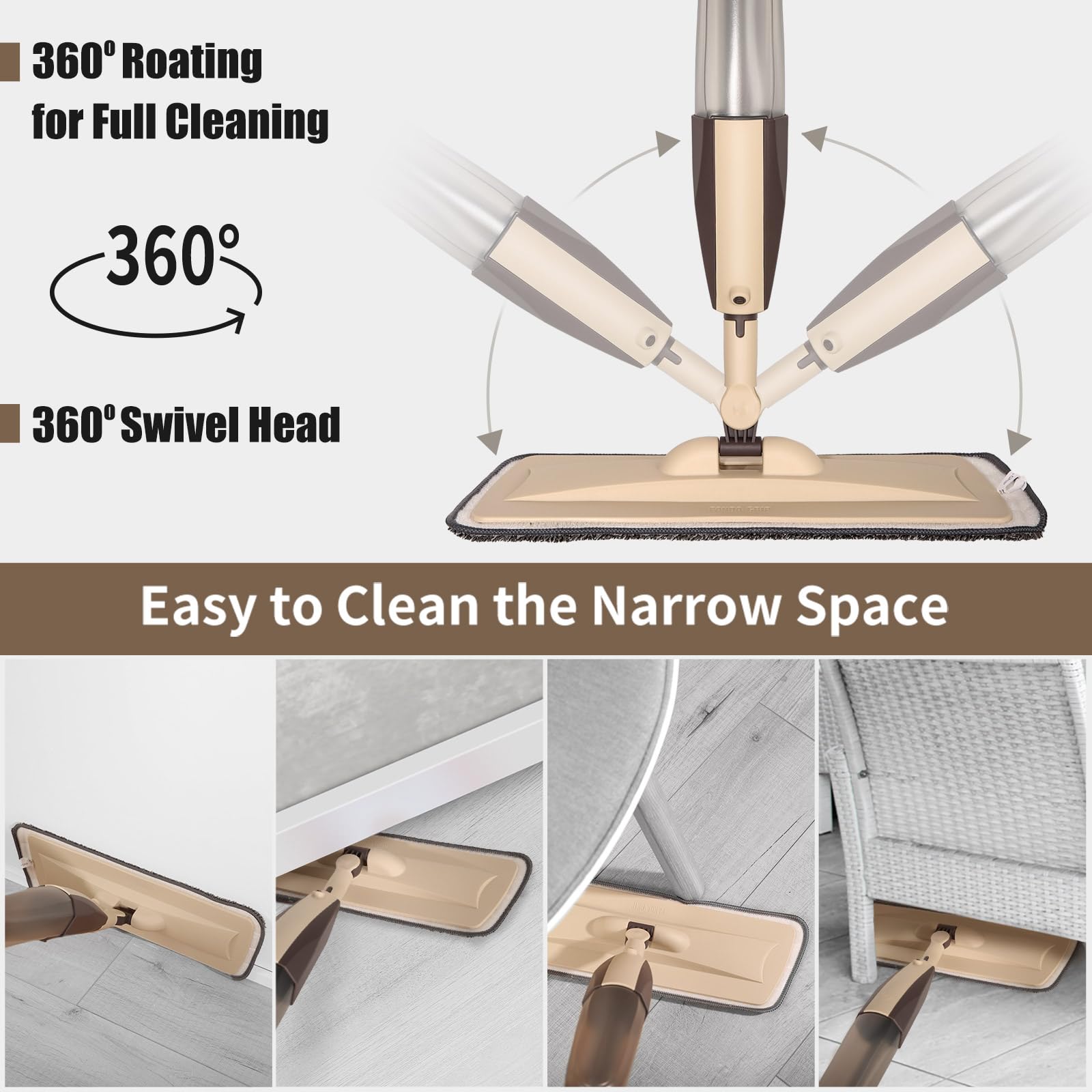 Wet Spray Mop for Floor Cleaning with 14 oz Bottle & 3 Microfiber Pads
