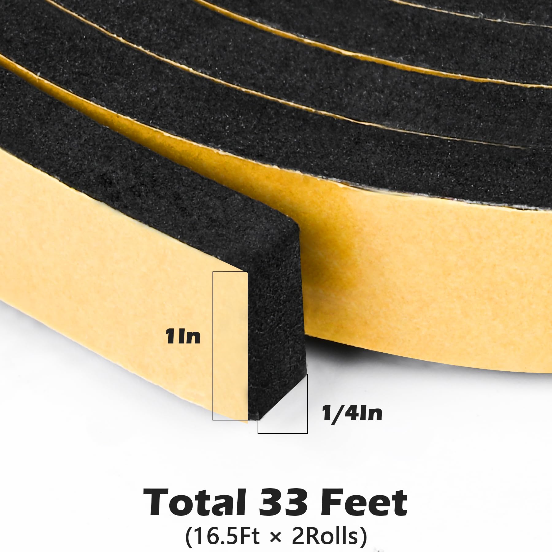 Black Door Window Weather Stripping Self Adhesive Foam Tape High Density Foam Sealing Strip Window Insulation Weatherproof Gasket Tape 1" Wide X 1 (33 Foot)
