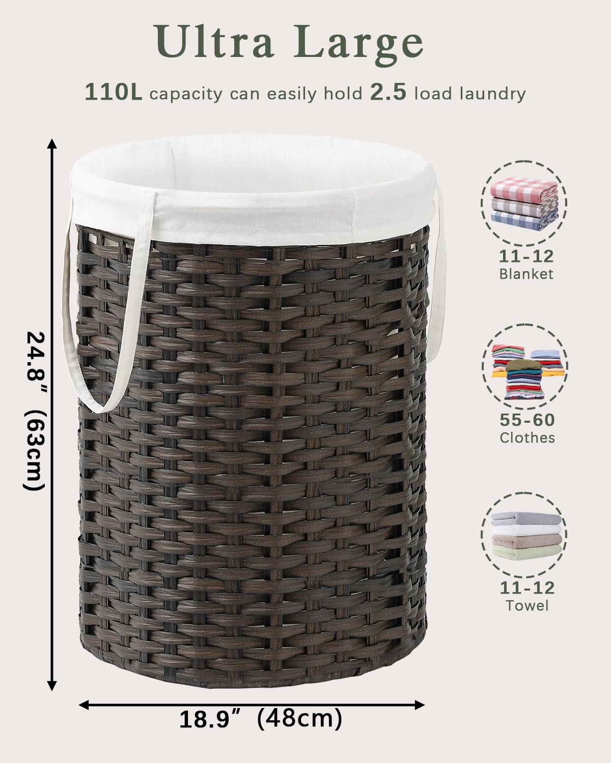 Laundry Basket Round PE Rattan Laundry Hamper